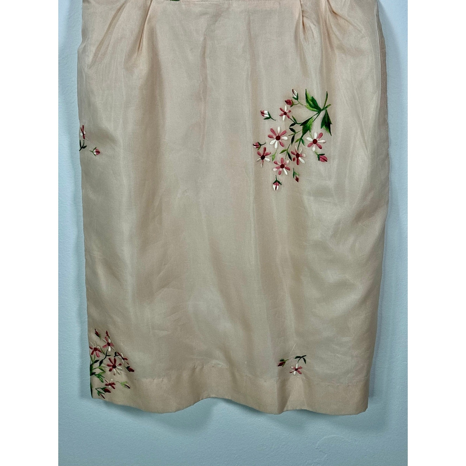 1960s Lilli Diamond Pink Silk Chiffon Embroidered Wiggle Dress As Is