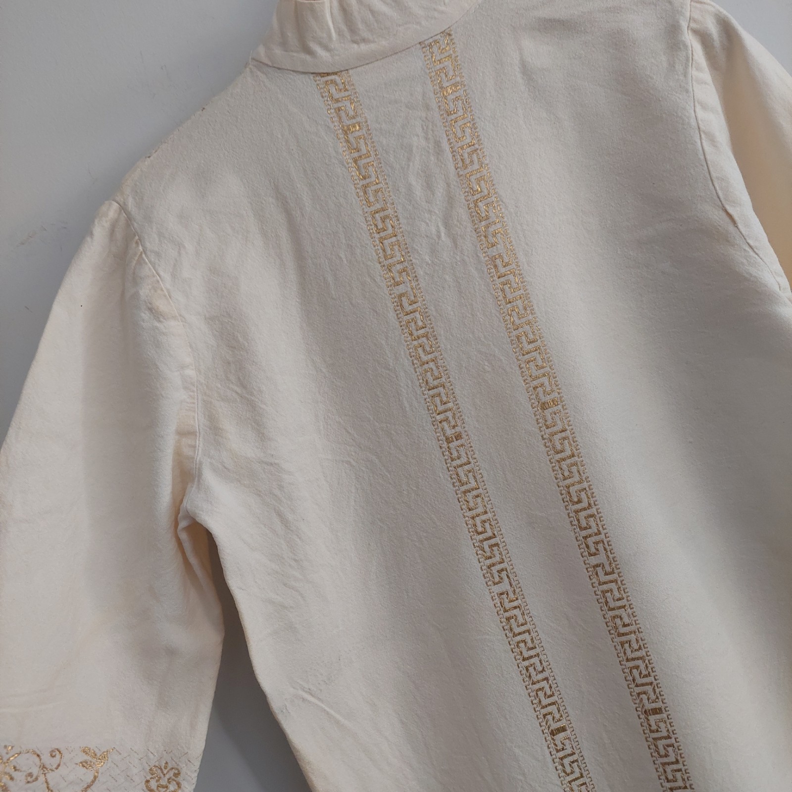 Vtg El Greco Tsitsibacos Bros Greece Caftan Dress Ivory Gold Byzantine Eagle SM