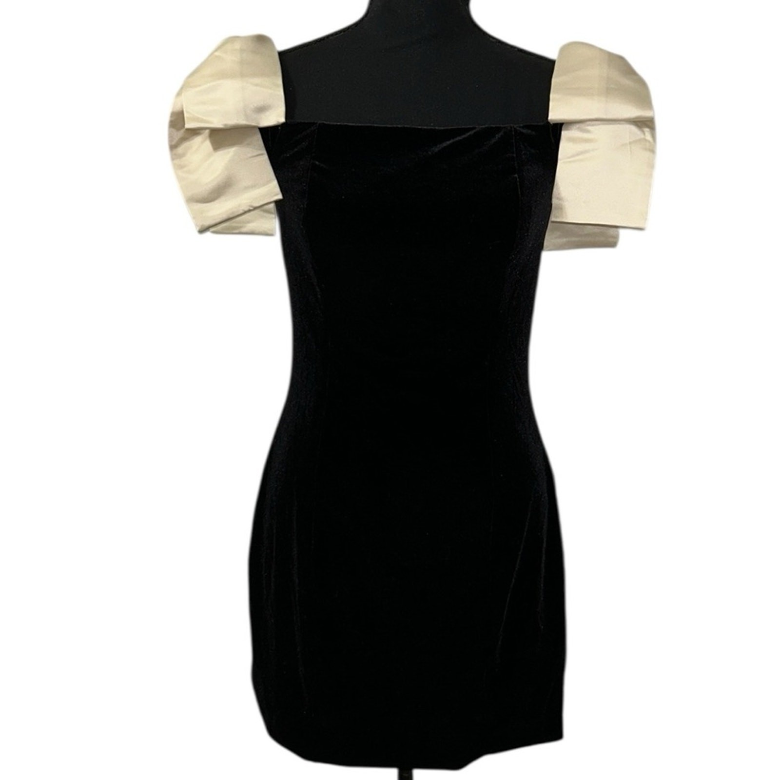 French Connection Black Velvet Satin Bow Mini Dress(Size Small)