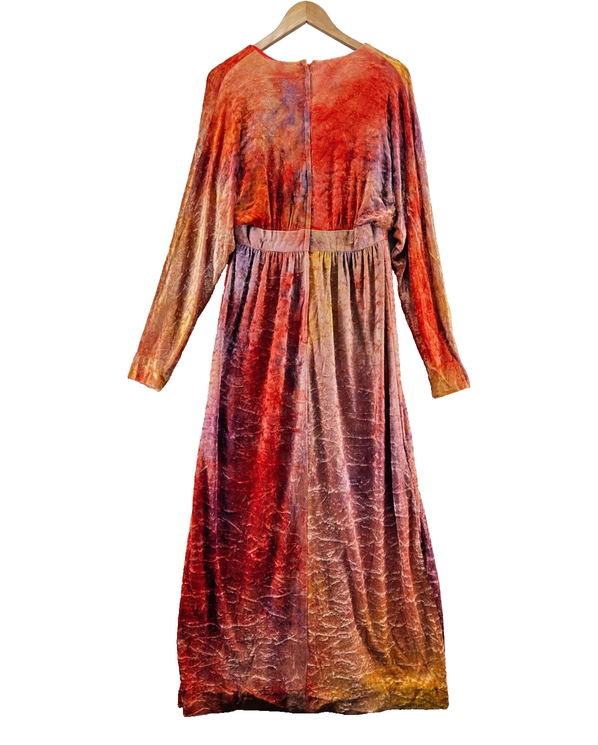1970s Maxi Dress Vintage Disco Crushed Velvet Velour Orange Purple Size 16 Tag