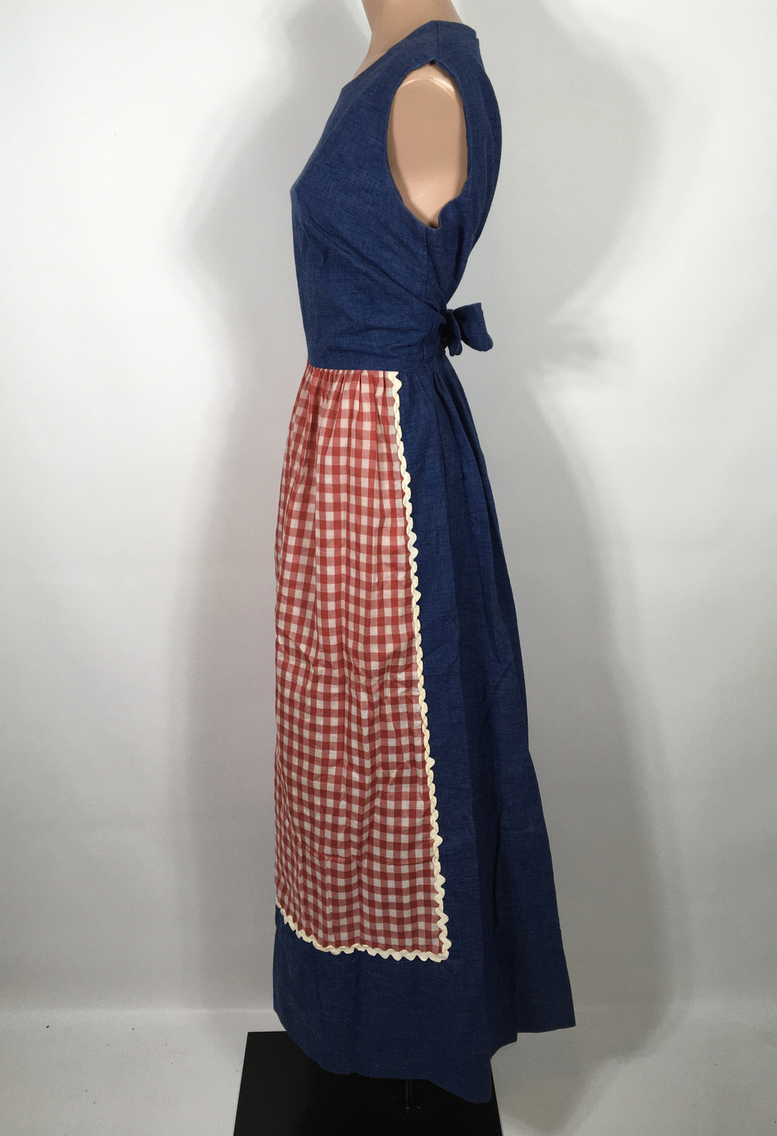 VTG Concept 70s Swirl Gingham Denim Red White sz 14 Prairie Neiman Marcus Dress