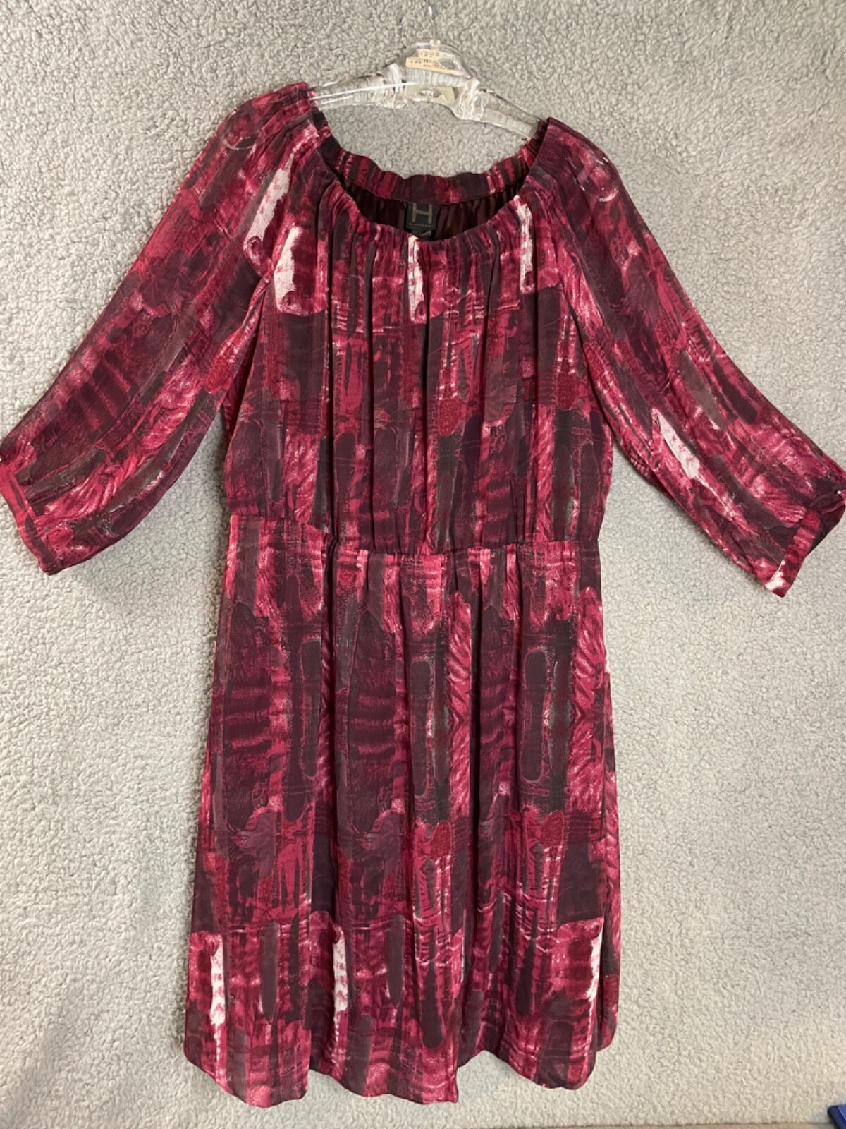 Vintage Halston by Heidi Weisel Womens Dress L Berry Brown Elastic Neck Waist