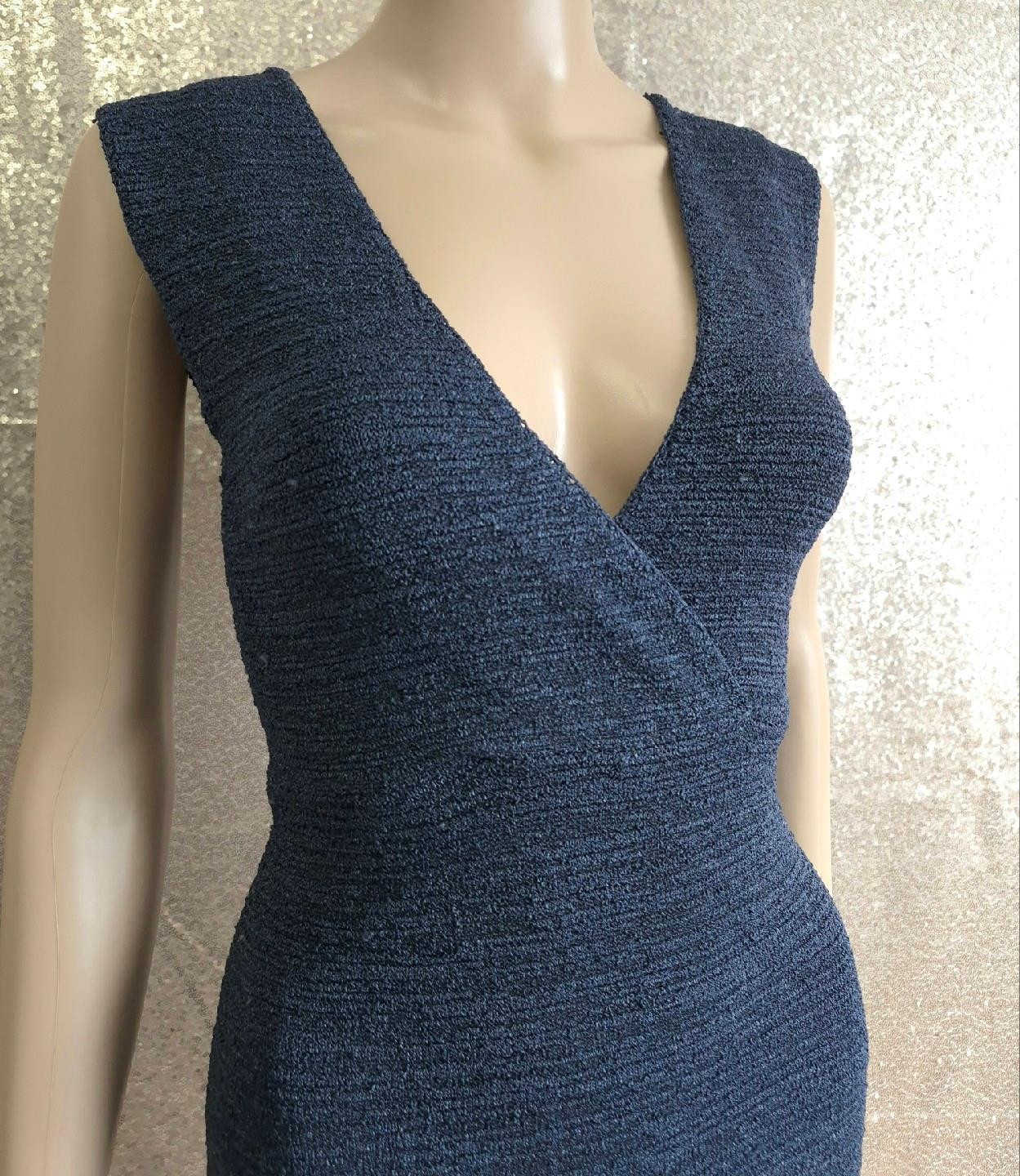 BETTE PAIGE Vintage 1990s Y2K Sleeveless TEXTURED BLUE KNIT SWEATER SHEATH DRESS