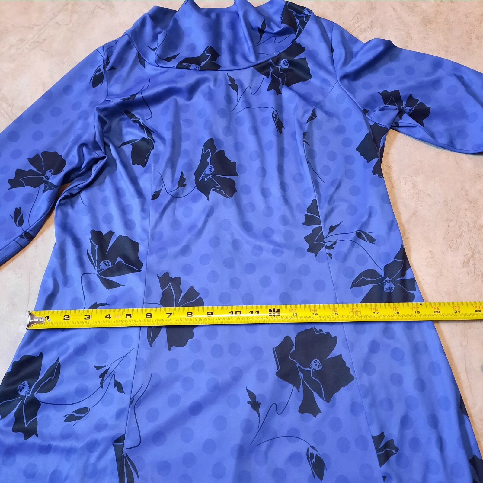 Vintage 80s British Lady ILGWU Poppy Polka-dot Blue Dress Woman’s 16.5