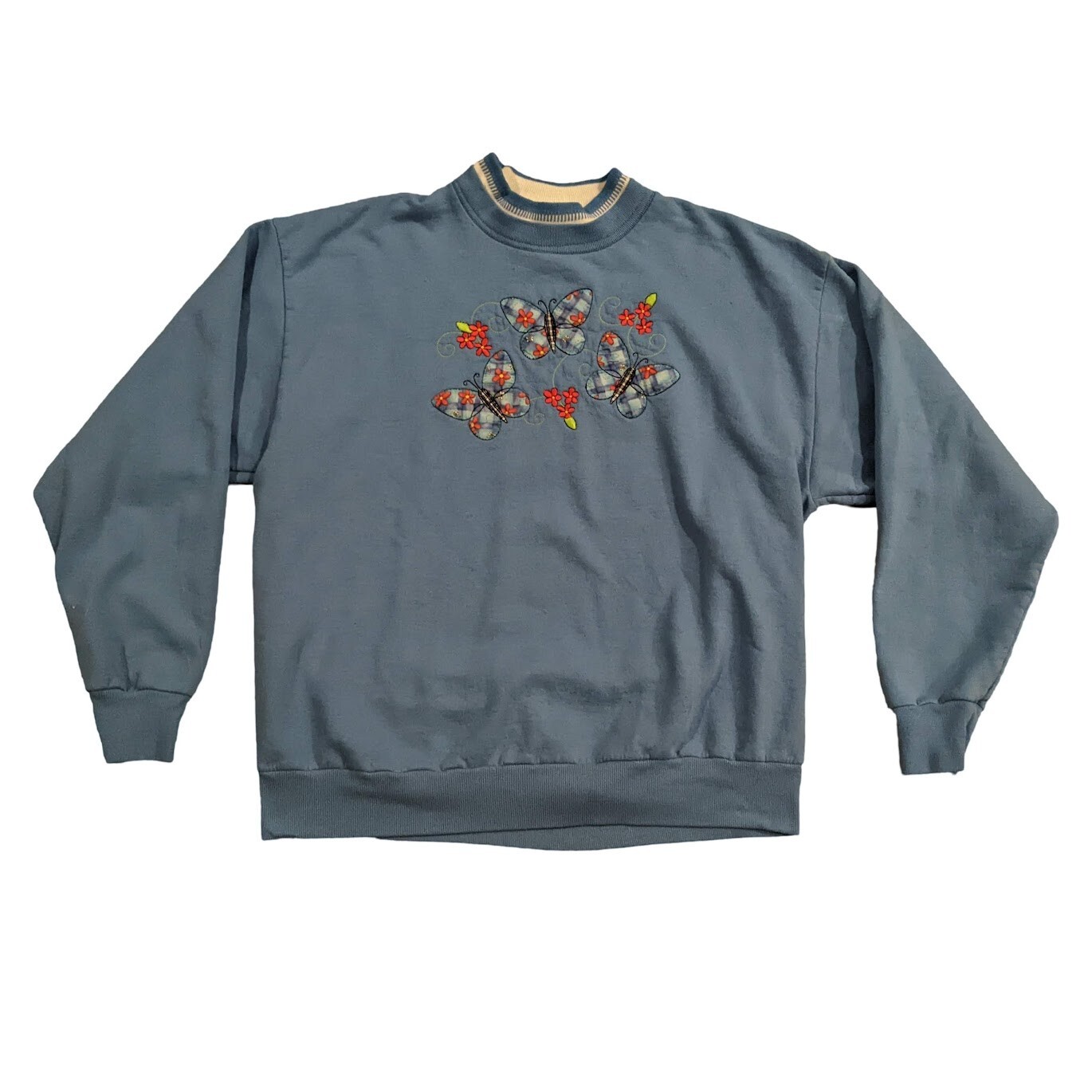 Vintage 1980s Top Stitch by Morning Sun Blue Butterfly Small Crewneck Sweatshirt