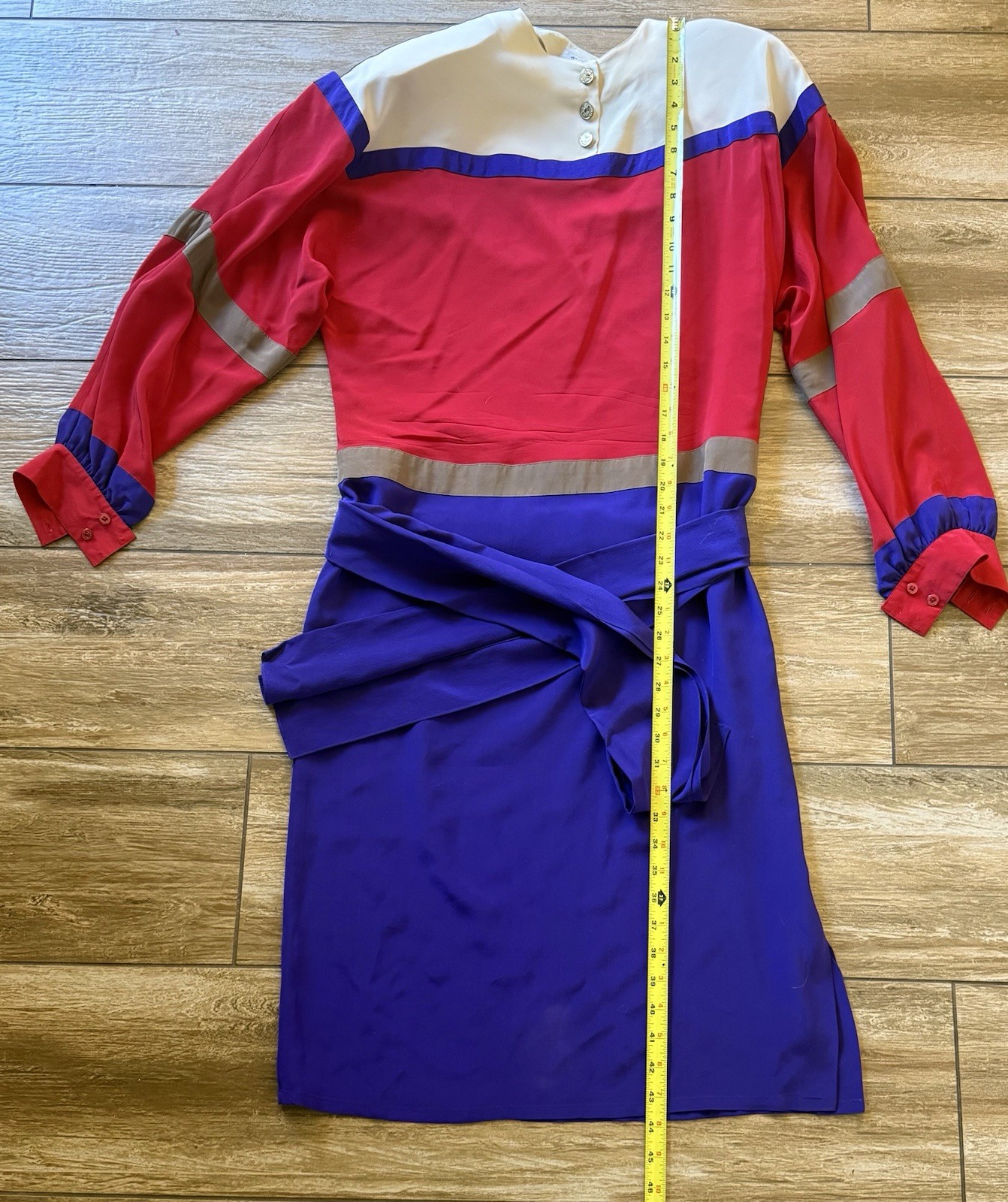 Vintage Francesca Of Damon Starington 100% Silk 1980s Color Block Dress Size 12