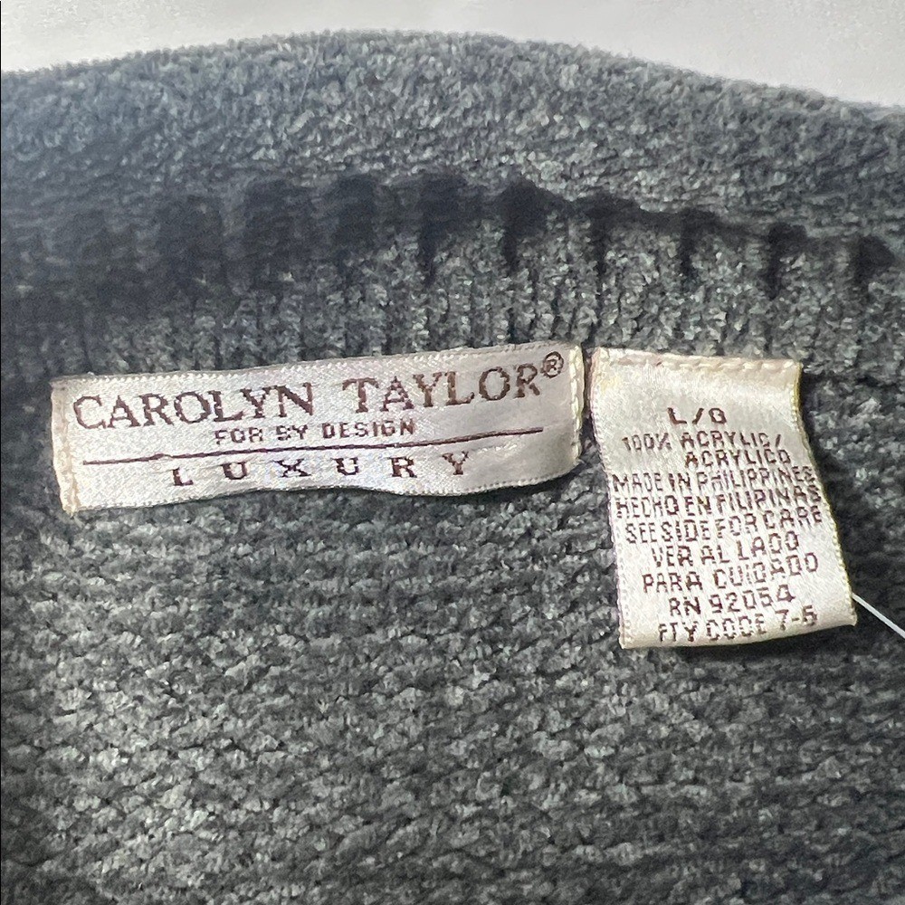 VINTAGE CAROLYN TAYLOR LUXURY Women’s Sweater Large Black Gray CHENILLE