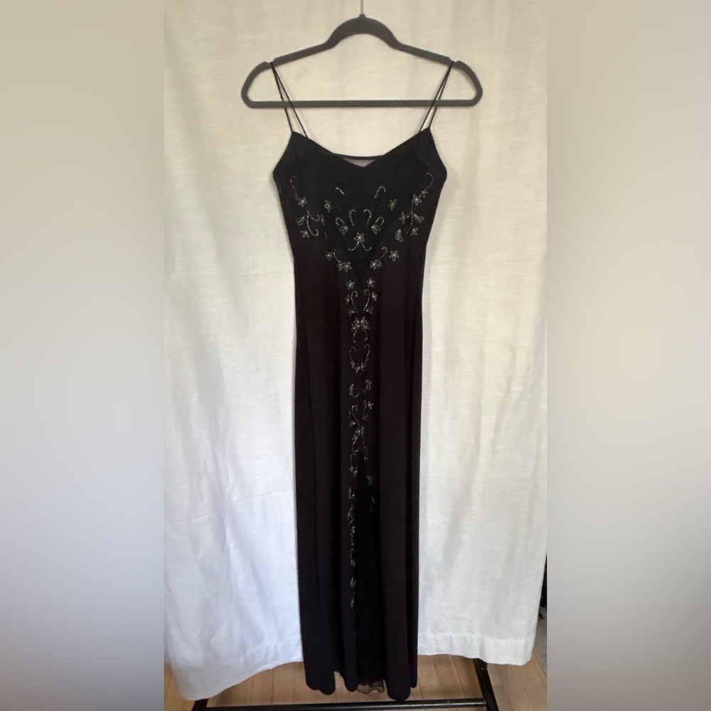 Vintage 90’s Y2K Dave & Johnny Black Beaded Evening Prom Gala Party Dress