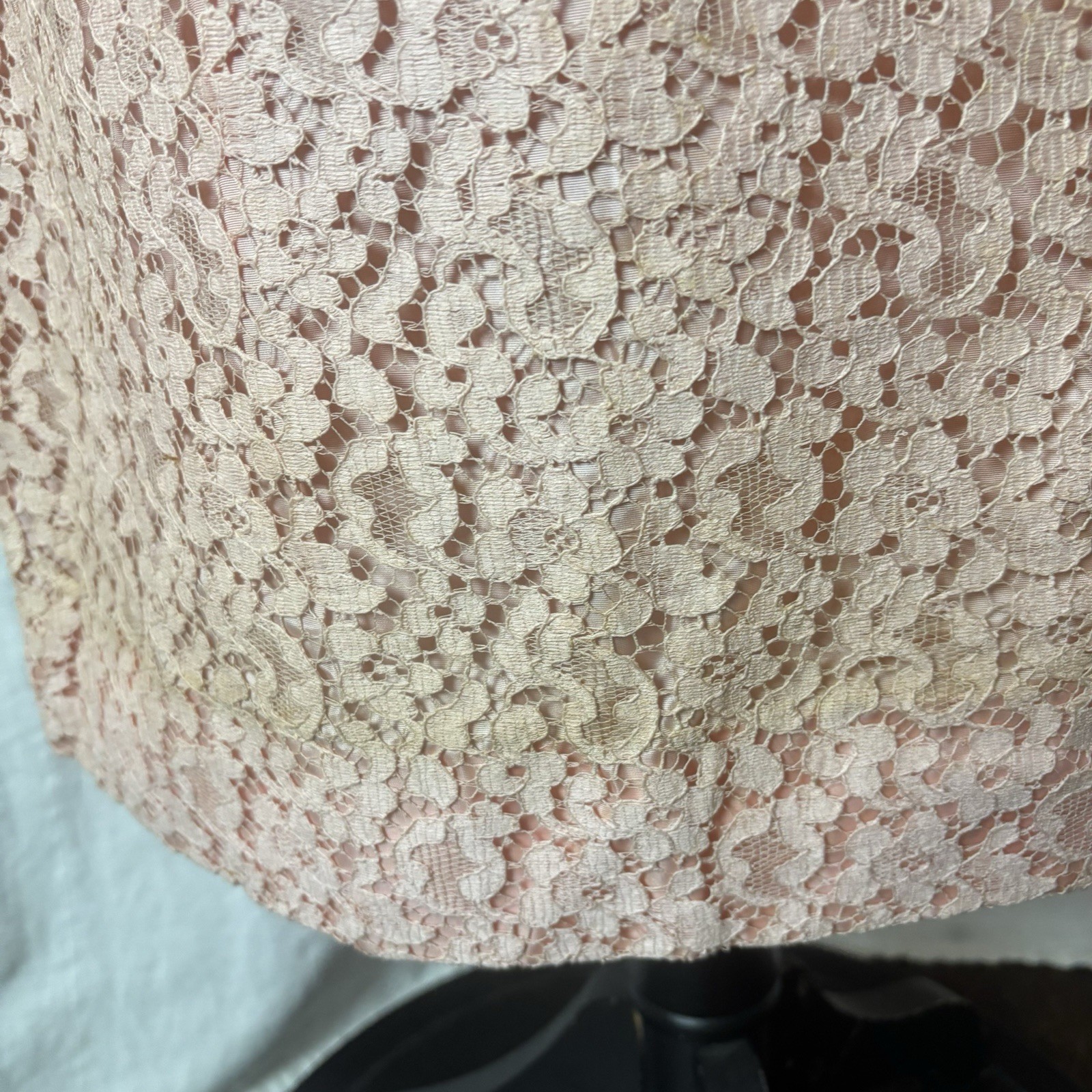 Vintage Pink Lace Body Con Wiggle Lined Cocktail Party Dress Sz S AS IS READ
