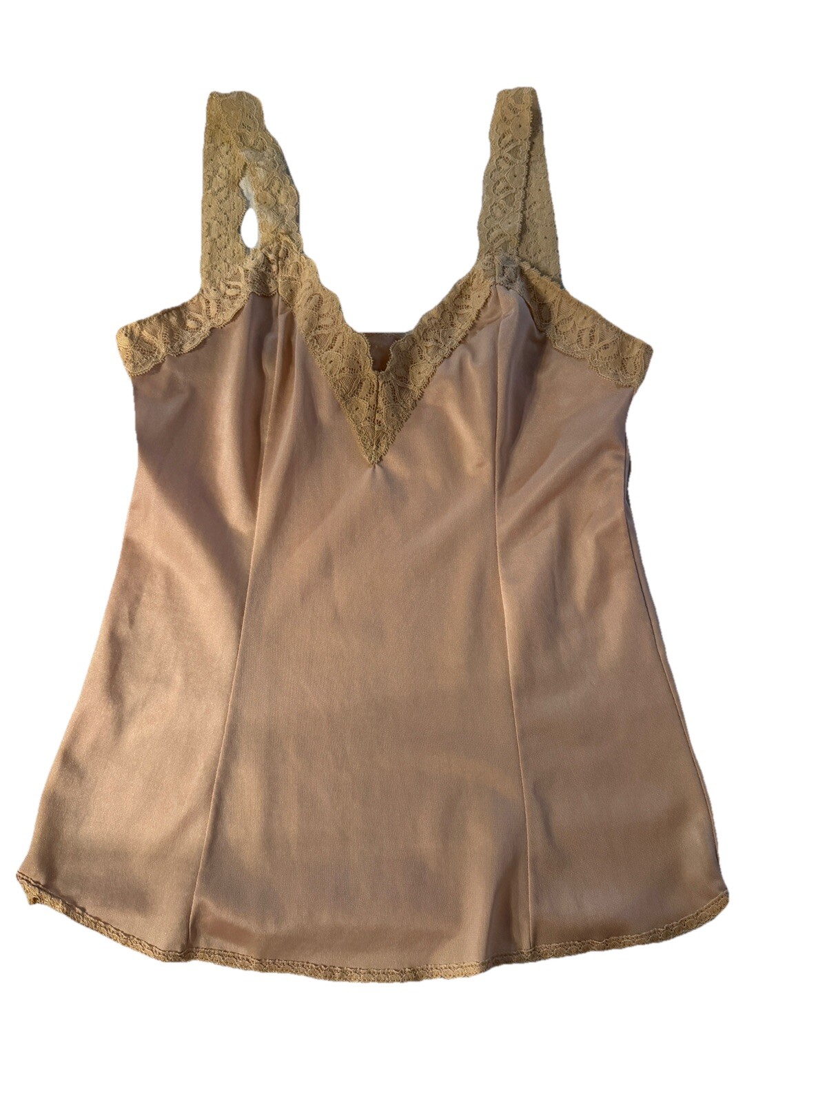 Vintage by Blush Beige Nylon Lace Trim Camisole USA Size S Stretch Lace Straps