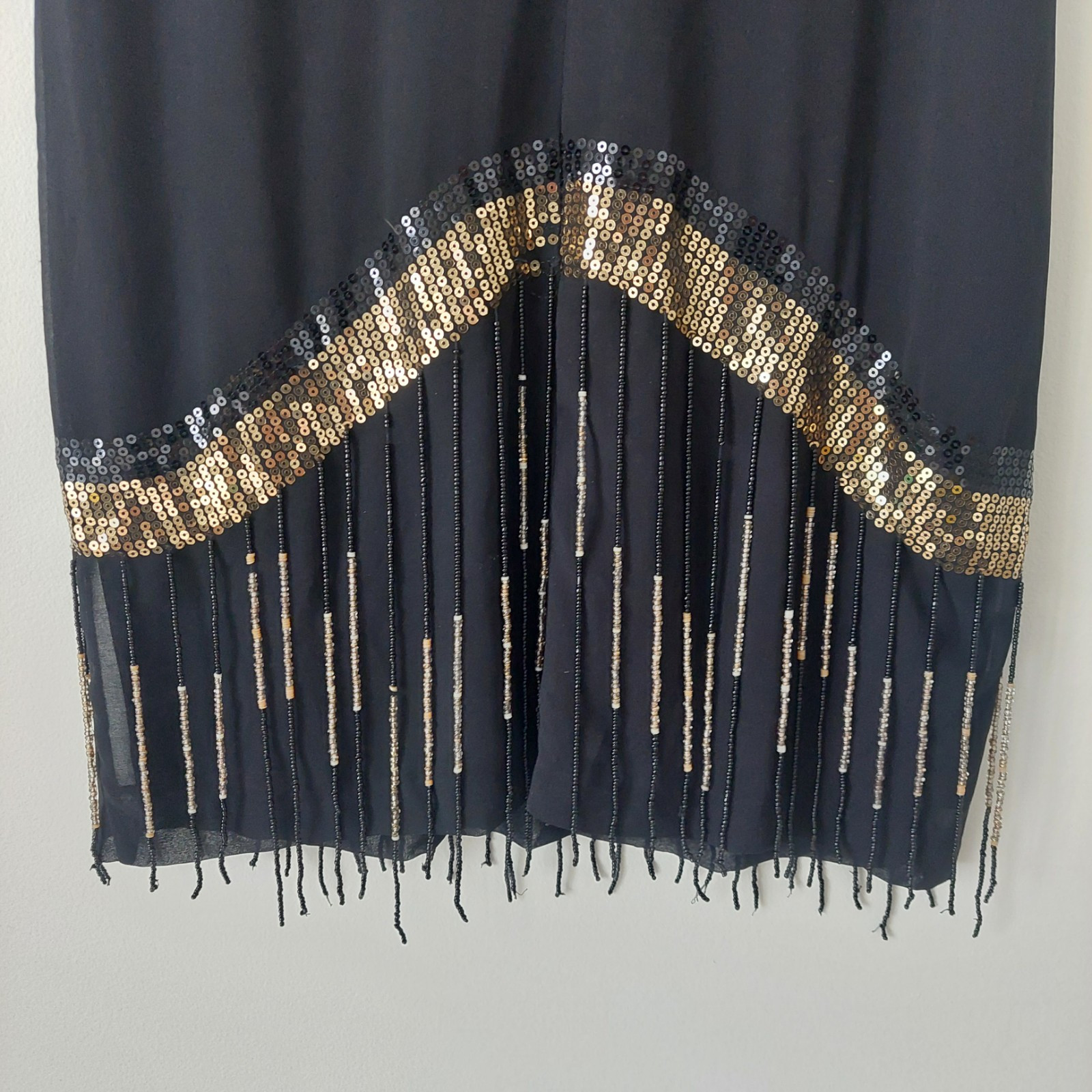 Attitude Retro 1920 Style Dress Flapper Spangled Tasseled Sequin Black Size 6