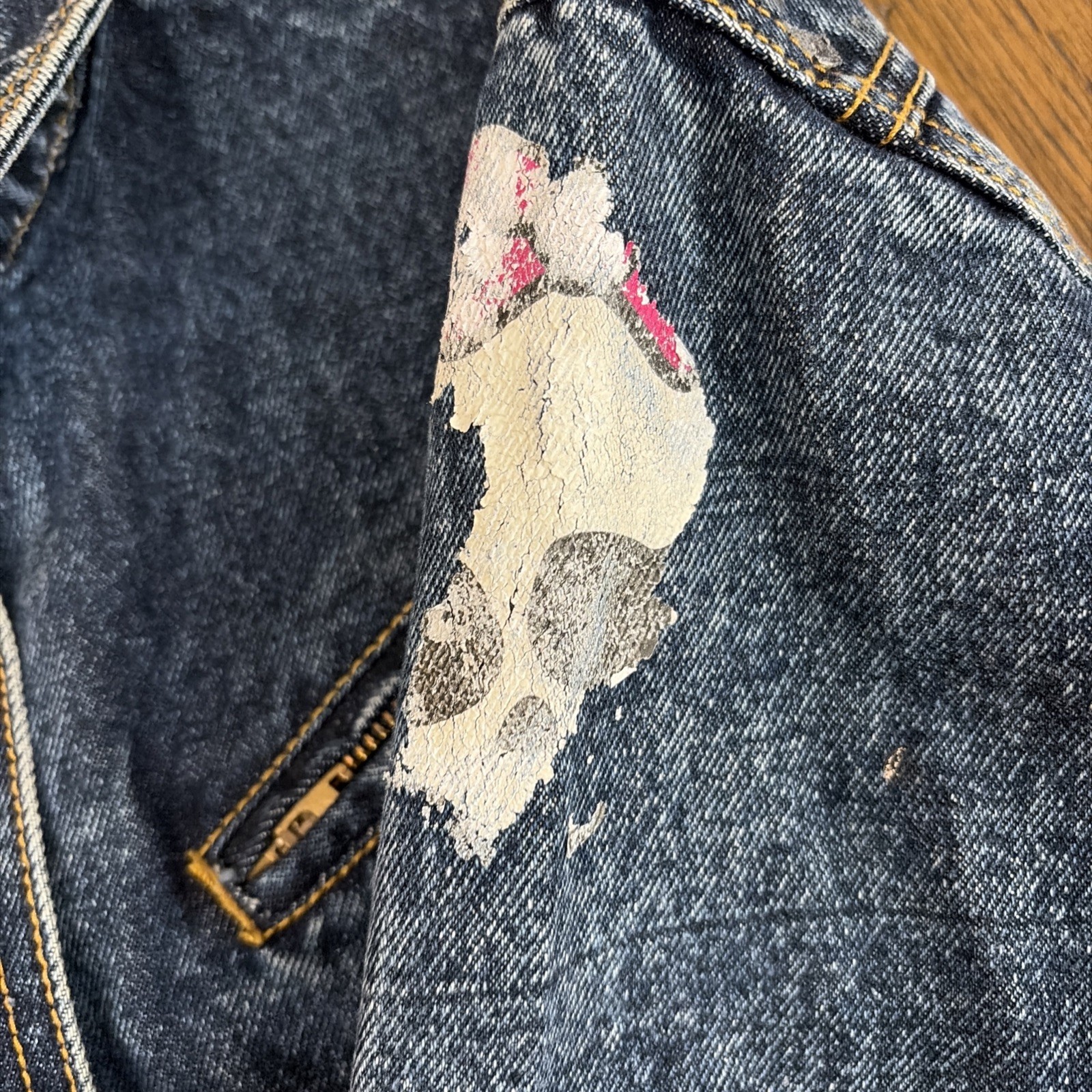 VTG 80s 90s Denim Jacket Nuovo Industriale Sz L WORN THRASHED Glitter Graffiti