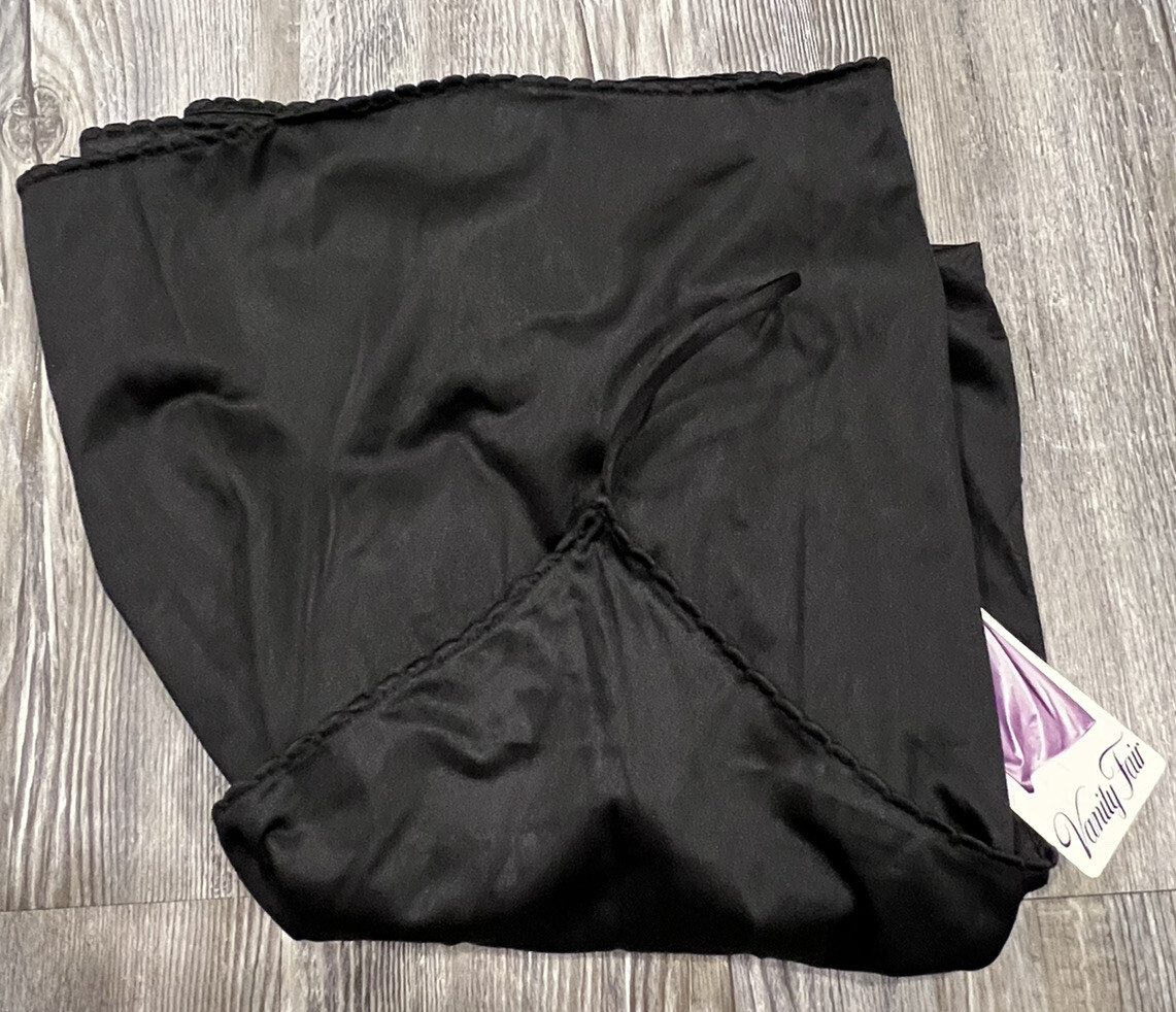 Rare NWT VTG 90 Vanity Fair USA Made Black Spaghetti Straps Lace Slip 38 20”/44