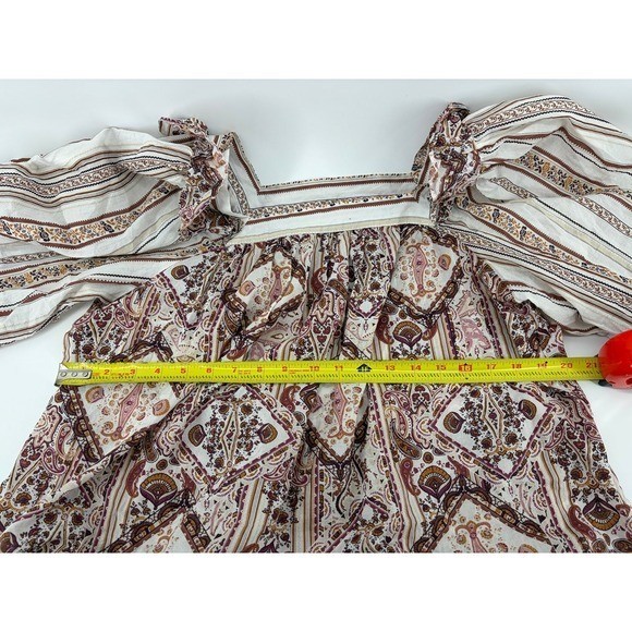 EST 1946, Boho Peasant Top Cotton Cream Brown Cottagecore Long Sleeve Hippie
