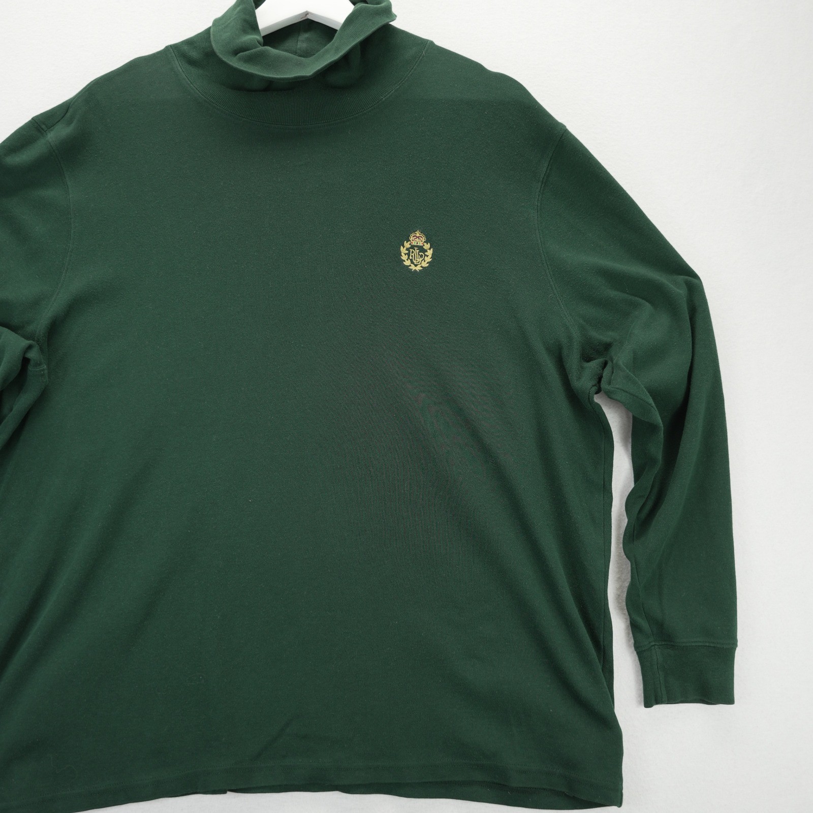 Lauren Ralph Lauren 2X Green Turtleneck Long Sleeve Crest Logo Cotton Top VTG