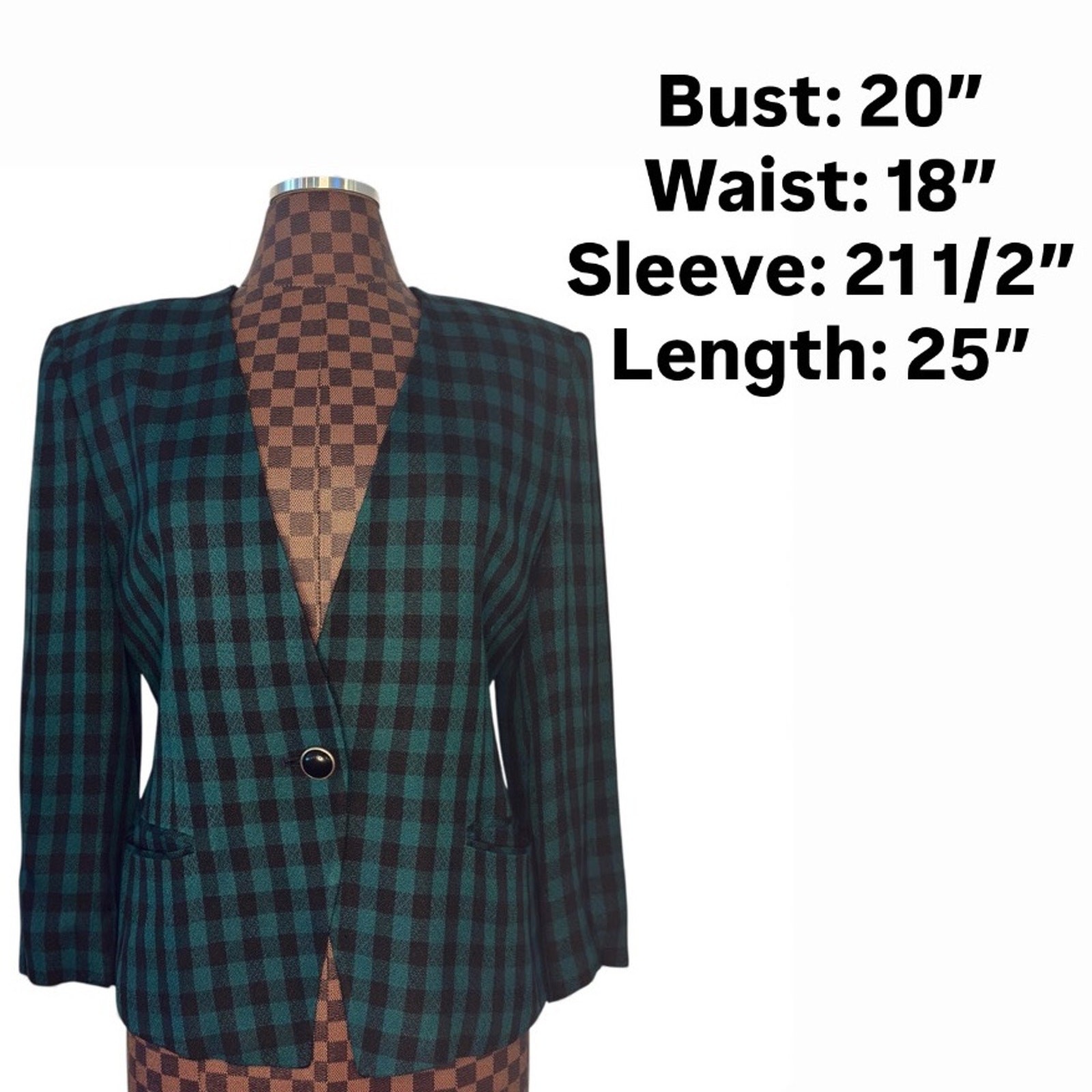 Vintage Saville Green Buffalo Check Plaid Blazer Womens Size 10 Preppy Gingham