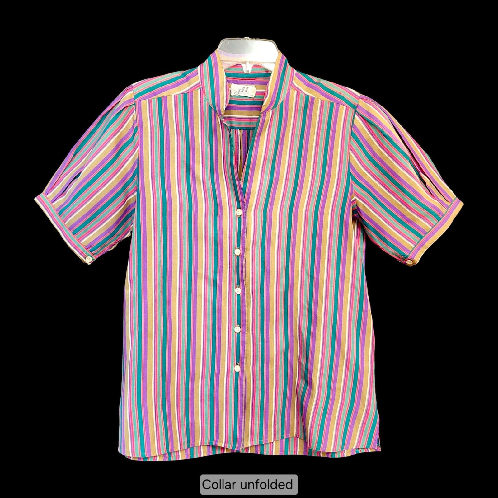Womens Vintage Shirt Colorful Bright Rainbow Striped Blouse Size M-L Funky Retro