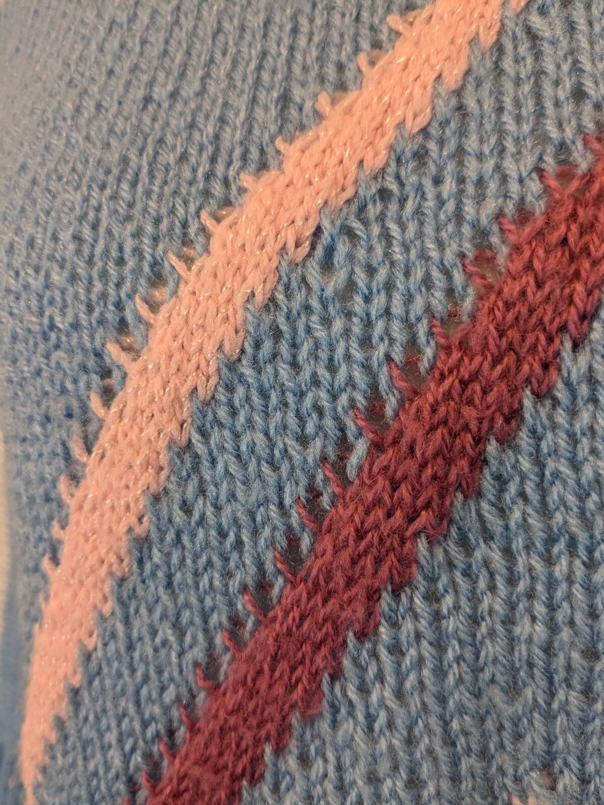 Vtg Handmade Wool Sweater I Love You OOAK Jrs Womens XS S Petite Blue Handknit