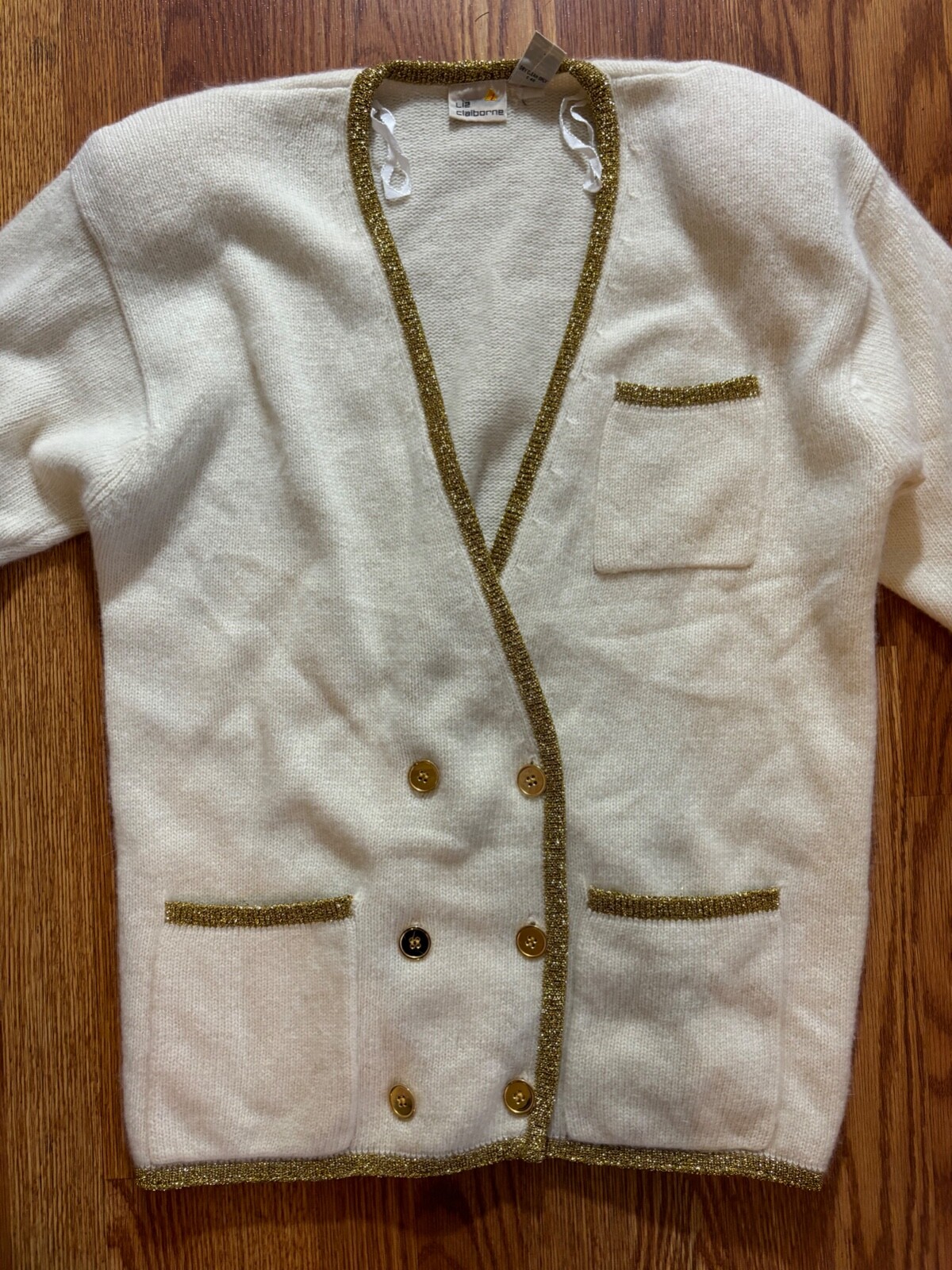 Vtg 80s 90s LIZ CLAIBORNE Cardigan M Metallic ANGORA Blend OVERSIZE Coco Sweater