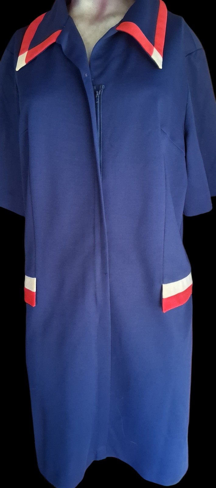 Vtg 80’s Navy Blue Red White Nautical Collar Dress 38 Bust 40 Waist Color Block