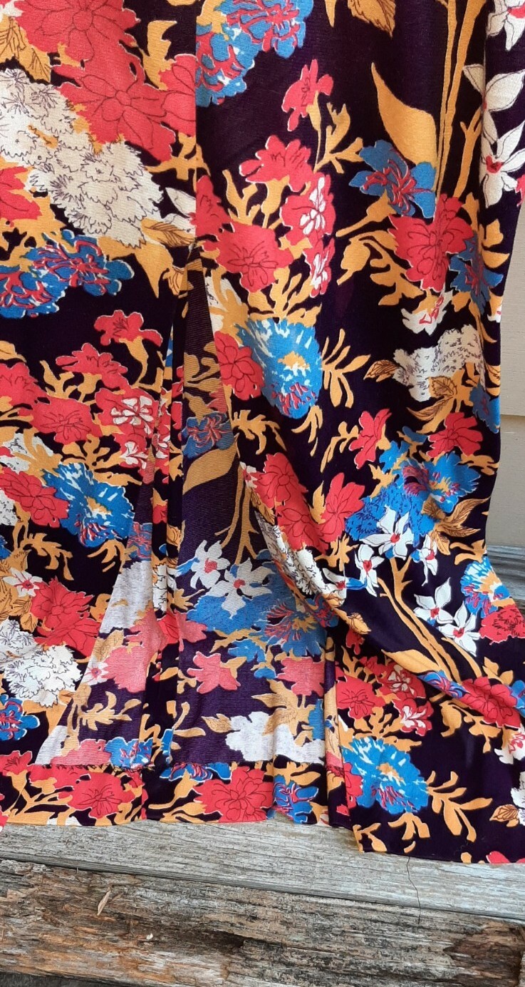 Vintage 70s Womens Dress Maxi Vibrant Florals On Black By Liberty Square S/ M