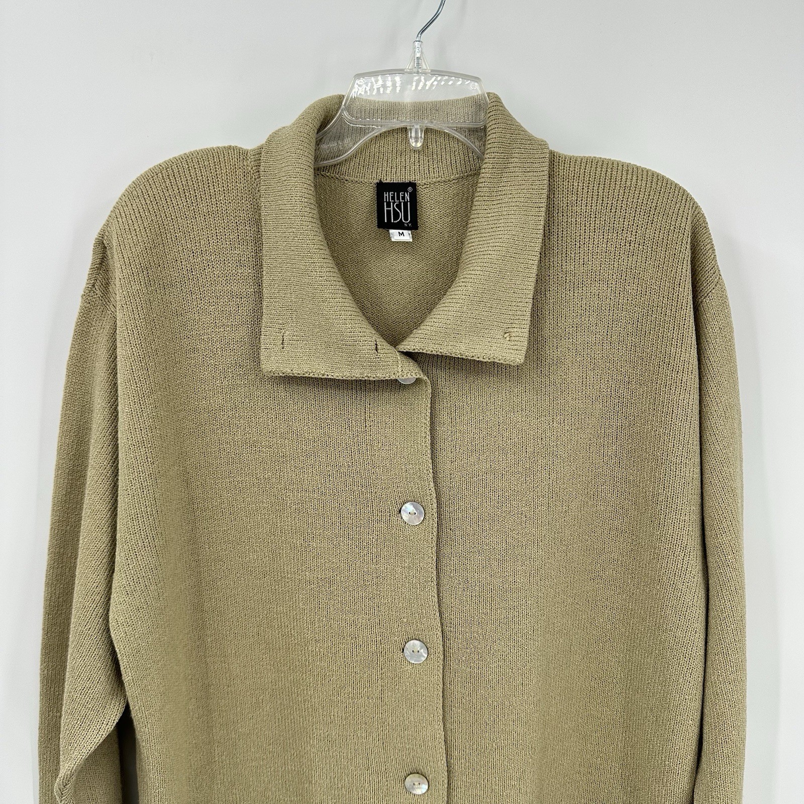 vintage HELEN HSU NY 2 piece knit pant set cardigan jacket XL tan 90s relaxed
