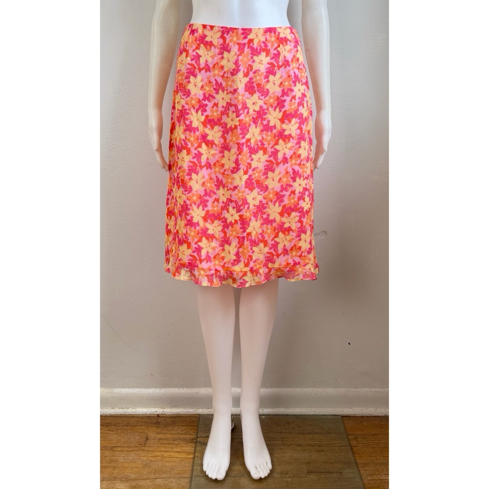 Vintage 100% Silk Floral Skirt Top Set Size Small 8 Two Piece Outfit Ruffled