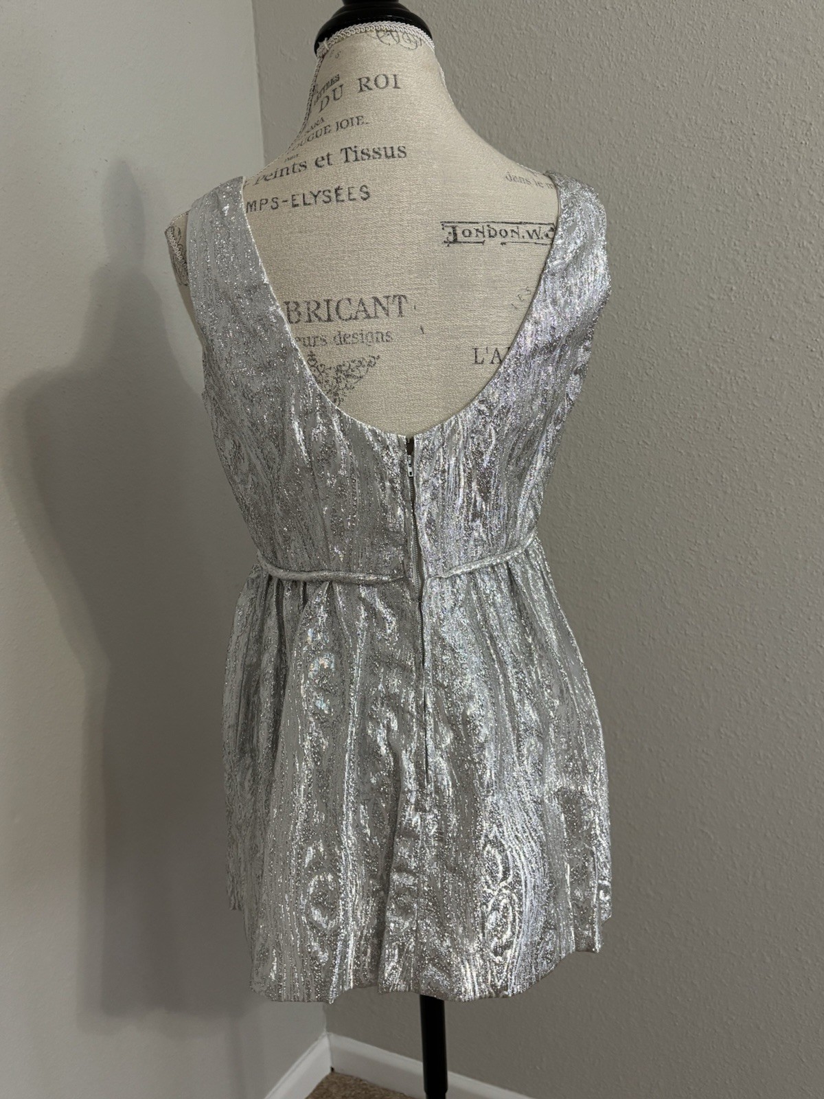 Vintage 70s Handmade Fashioned By Miriam Size M/L Metallic Mini Glitter Dress