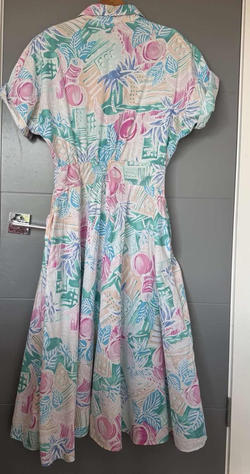 Vintage Carol Anderson California 80s Cotton Midi Shirt Dress Size 12 14 L EUC