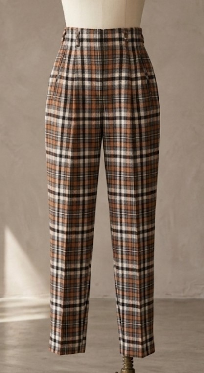 Vintage 1950s Tiger’s Plaid High Waist Slacks Brown Wool Blend 10 23×28 NWT