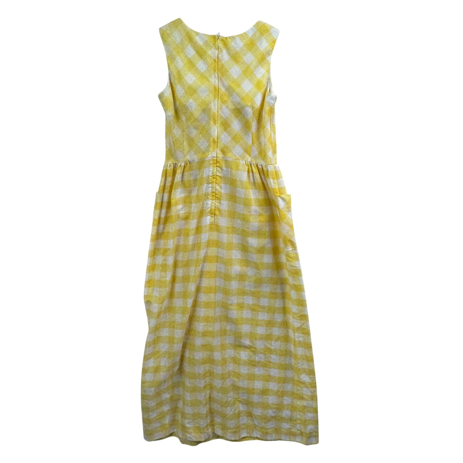 Vintage Gingham Maxi Dress Size 9-10 Yellow Plaid Sleeveless Cottagecore Retro
