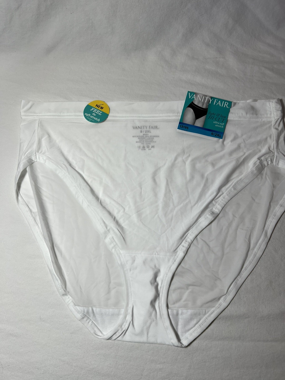 Vintage Extra Soft Vanity Fair Light & Luxe Hi-Cut 9/2XL Sheer White Panty NWT