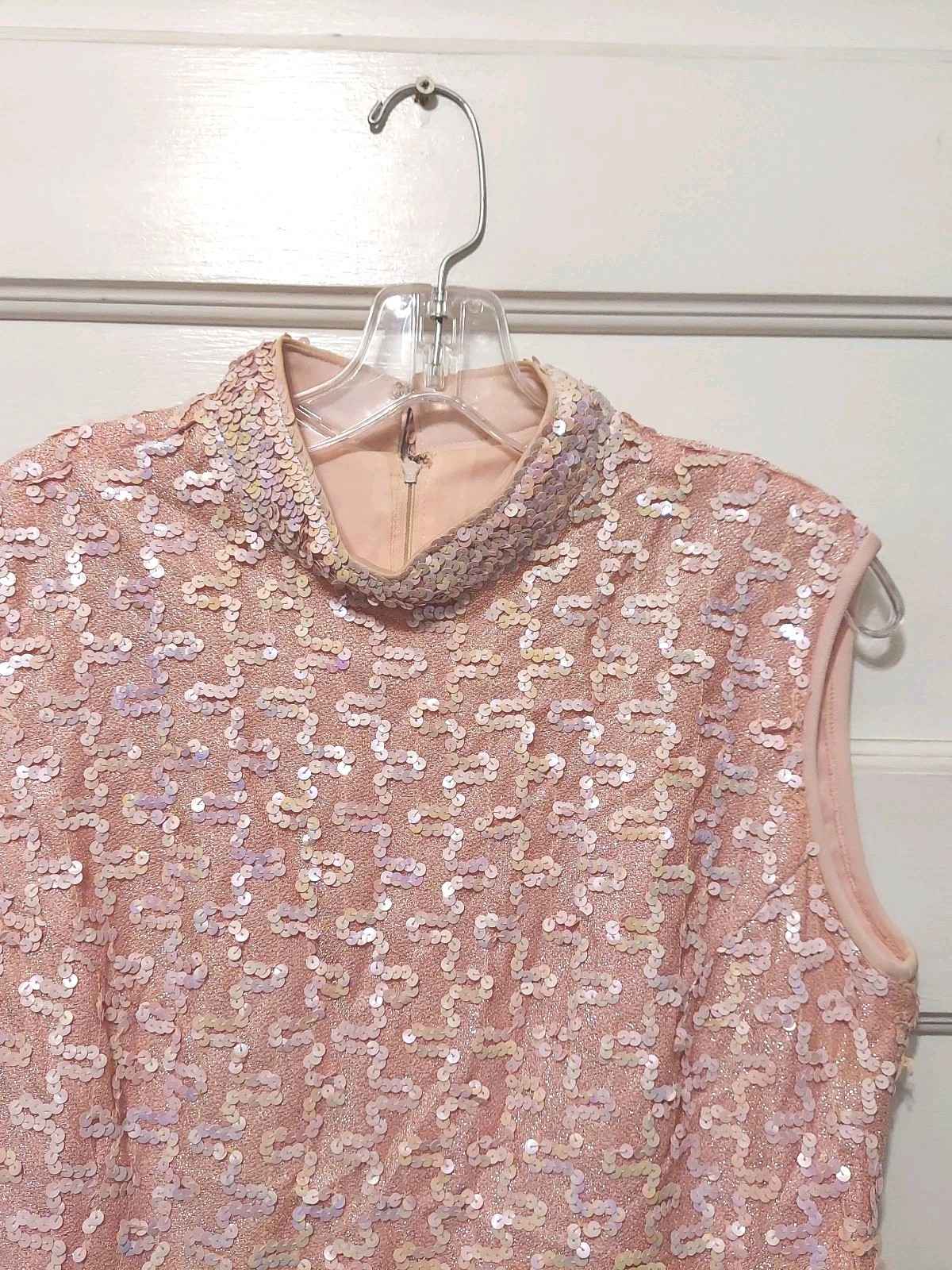 Vtg Lilli Diamond Ladies 2 Pc Pink Sequined Lined Jacket & Top Set