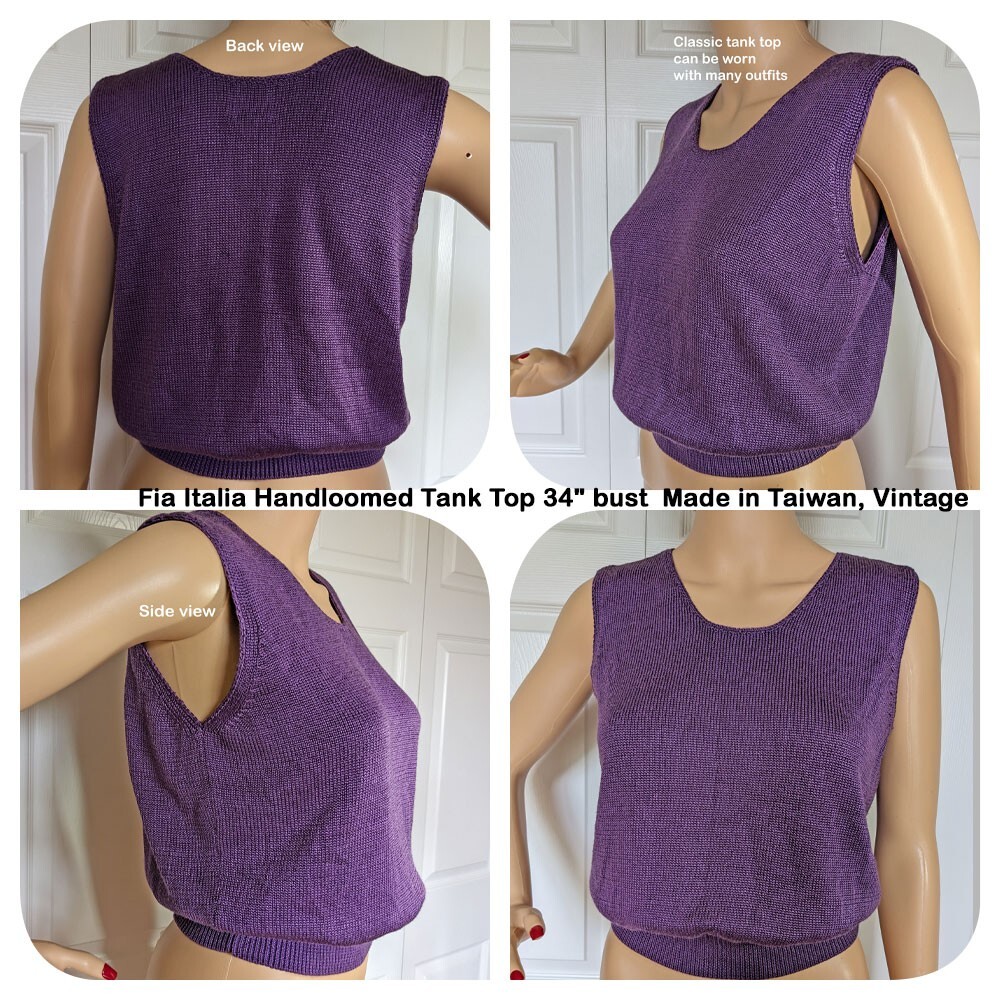 Fia Italia Handloomed Tank Top & Cardigan 34″ bust set, Purple pullover tank SM