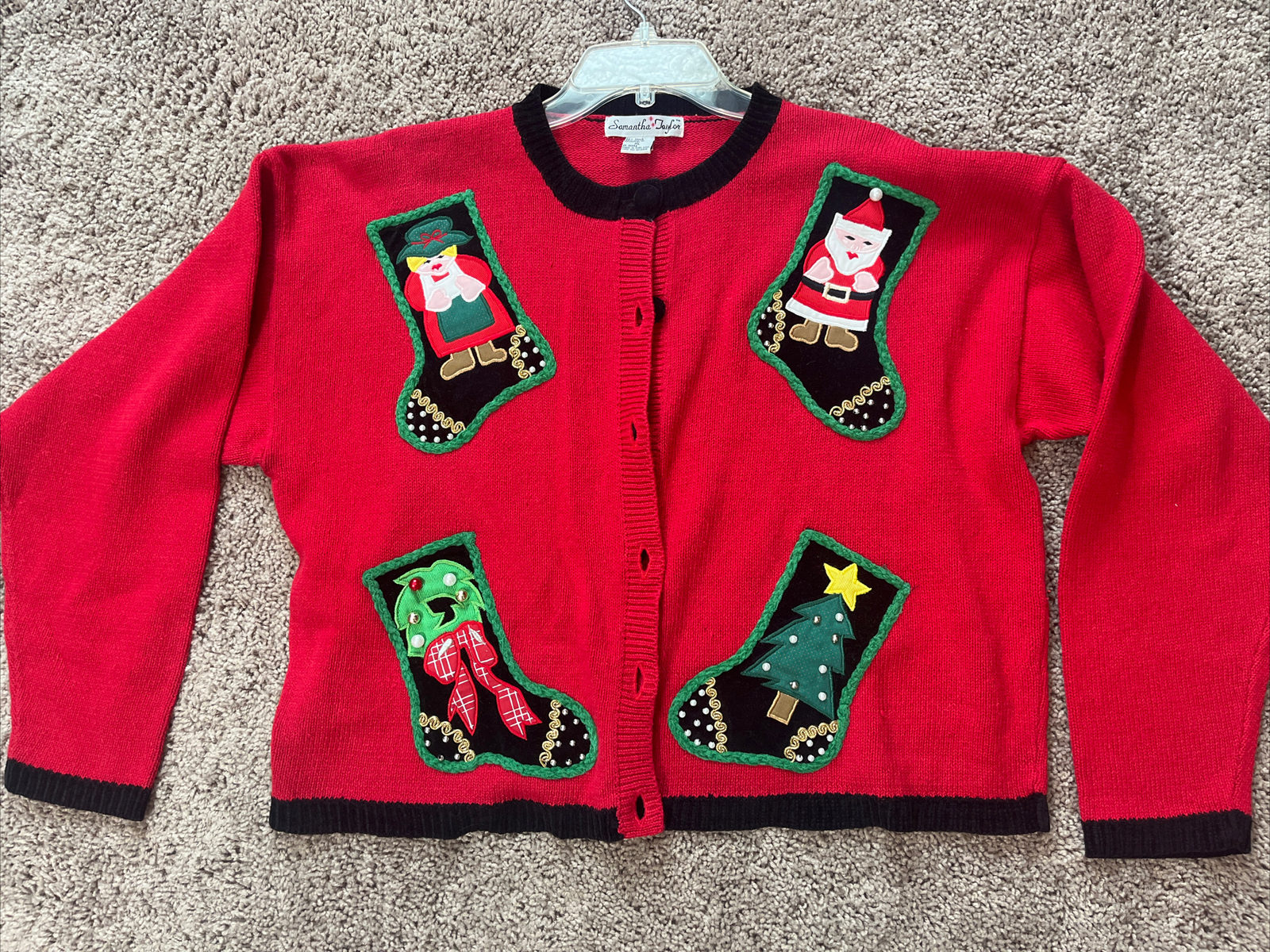 Vintage Samantha Taylor Christmas Holiday Winter Cardigan Sweater size XL