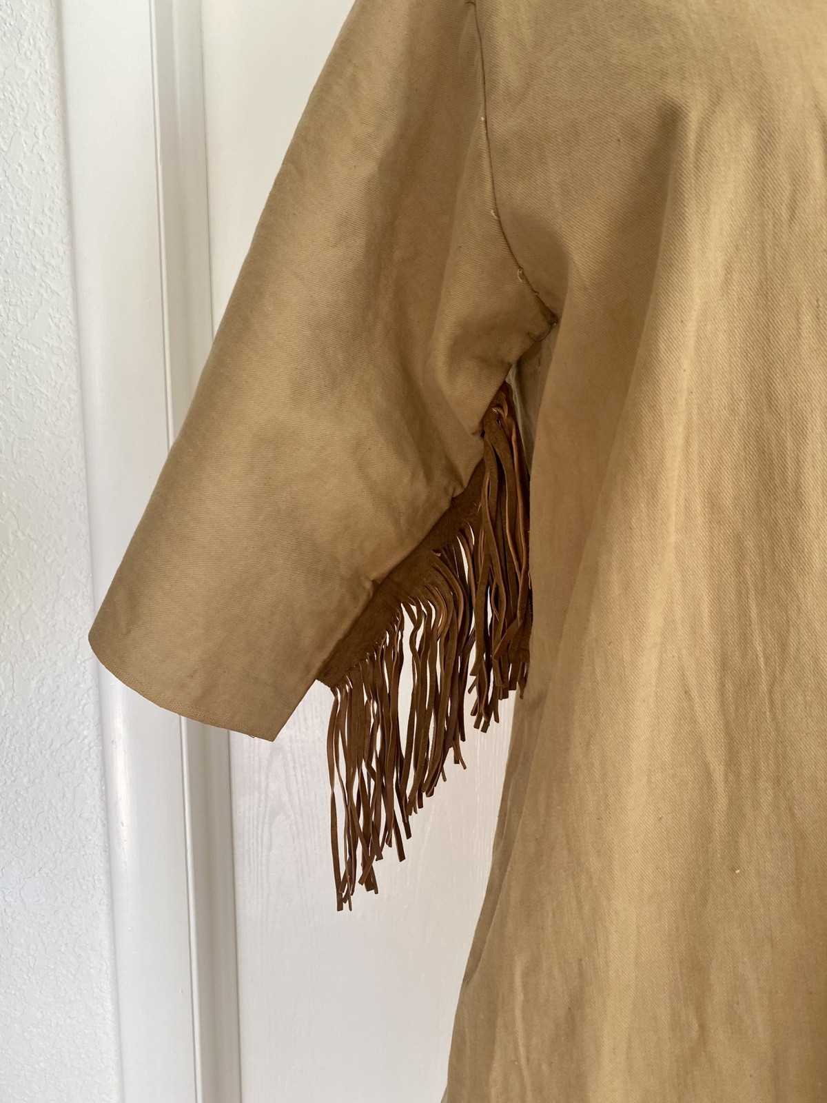 Vtg Western Fringe Tunic Dress With Leather Fringe Hippie Boho 70s – M