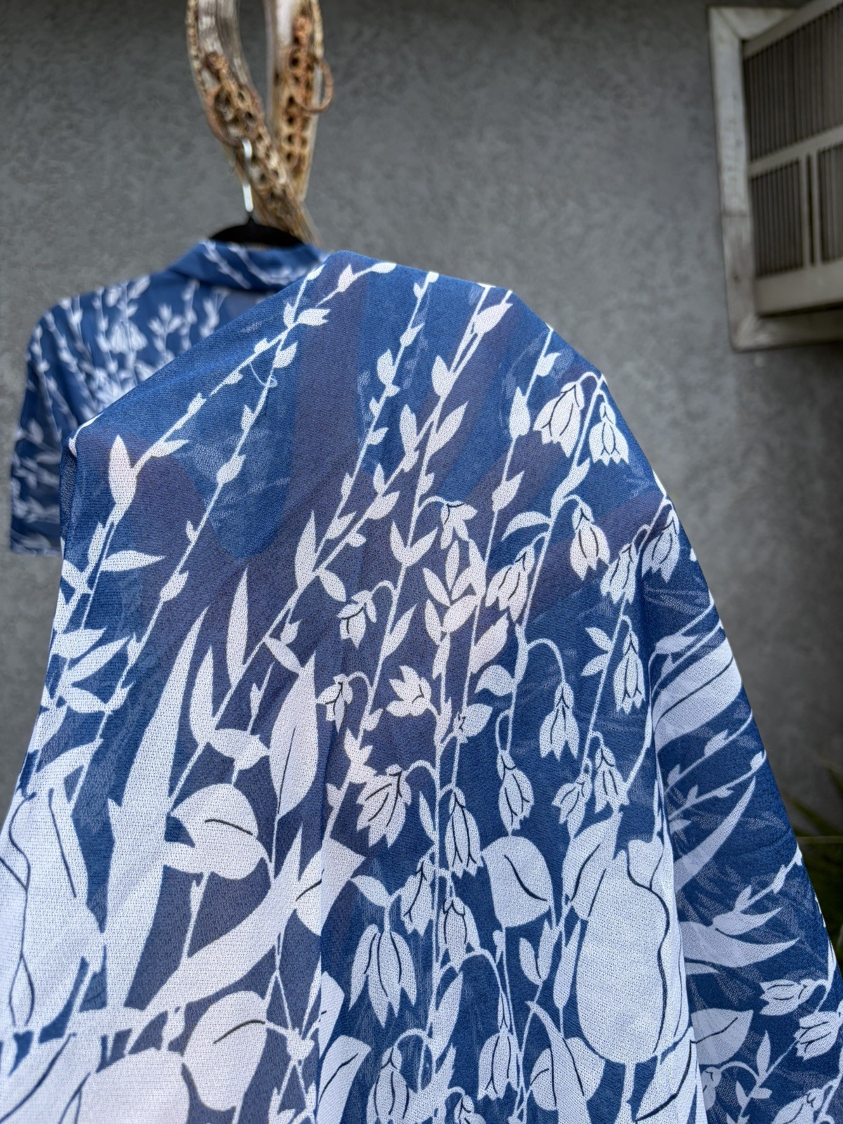Vintage 1950s Sheer Blue / White | Day Dress | 1950s Floral Dress