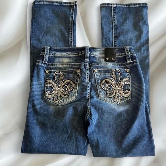 Y2K vintage Miss Me rhinestone low rise denim bootcut jeans country boho grunge