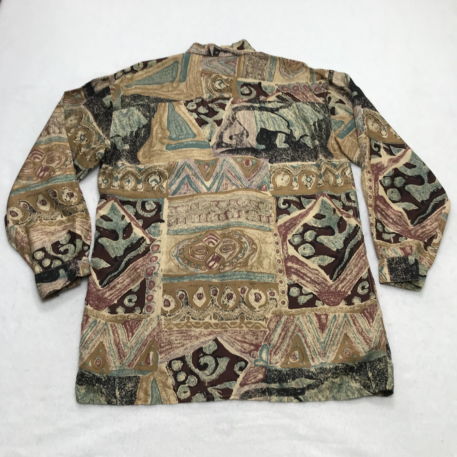 Vintage Top Womens Small Silk Blouse Abstract Preppy Grandma 80s 90s