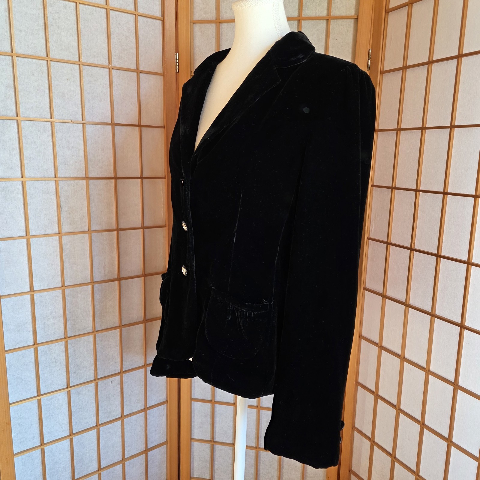 Parisian Vtg 90s Blazer Jacket W’s Sz 10 Silk Blend Black Velvet 3 Button Lined