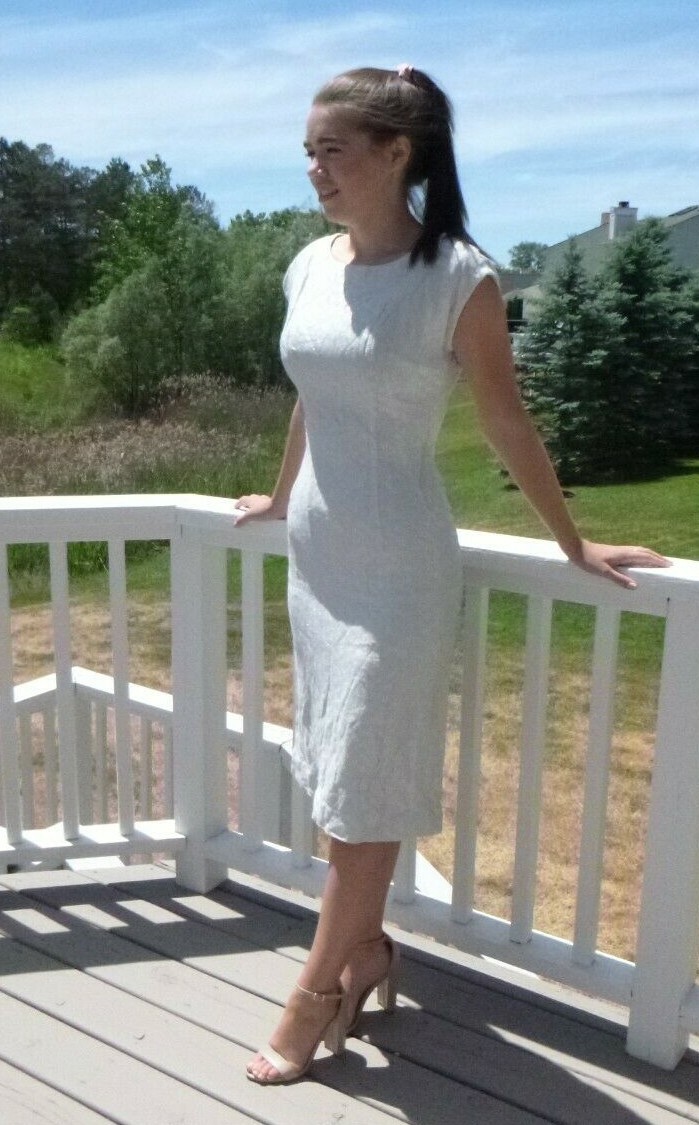 Vtg 50’s 60’s Silver Lame Wiggle Shift Cocktail Dress metallic Threads Size M