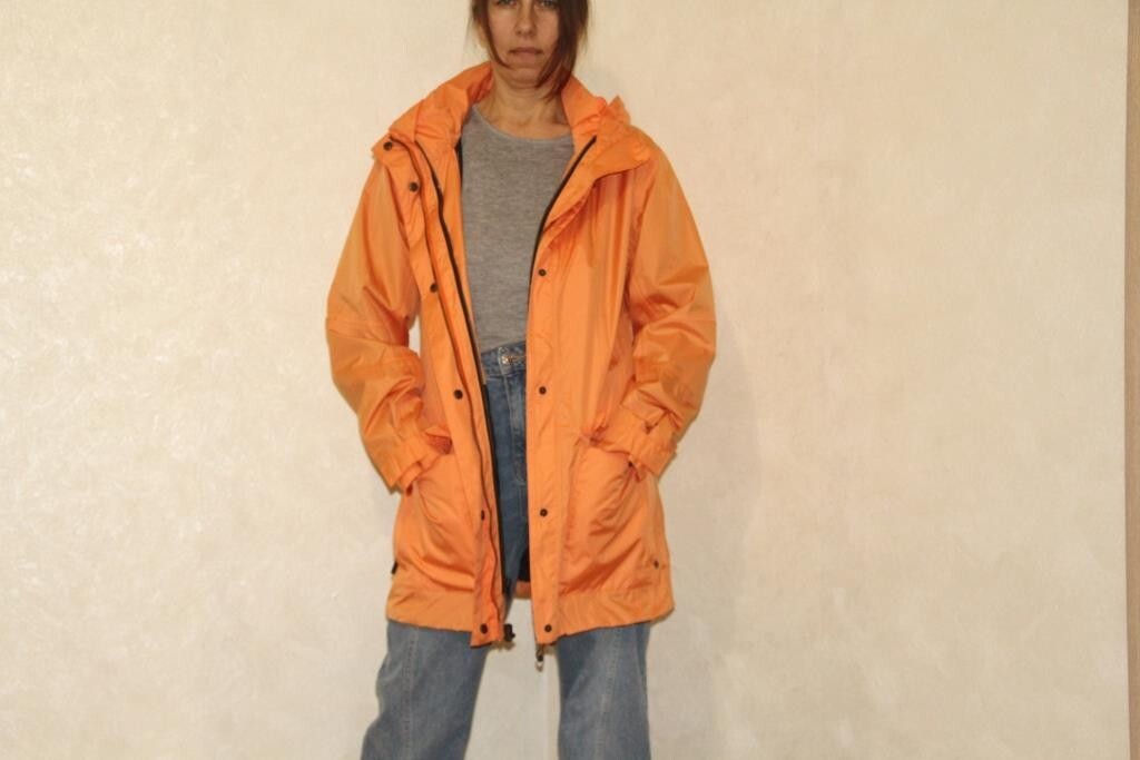 Vintage orange windbreaker, water resistant jacket coat jacket with hood, Size S