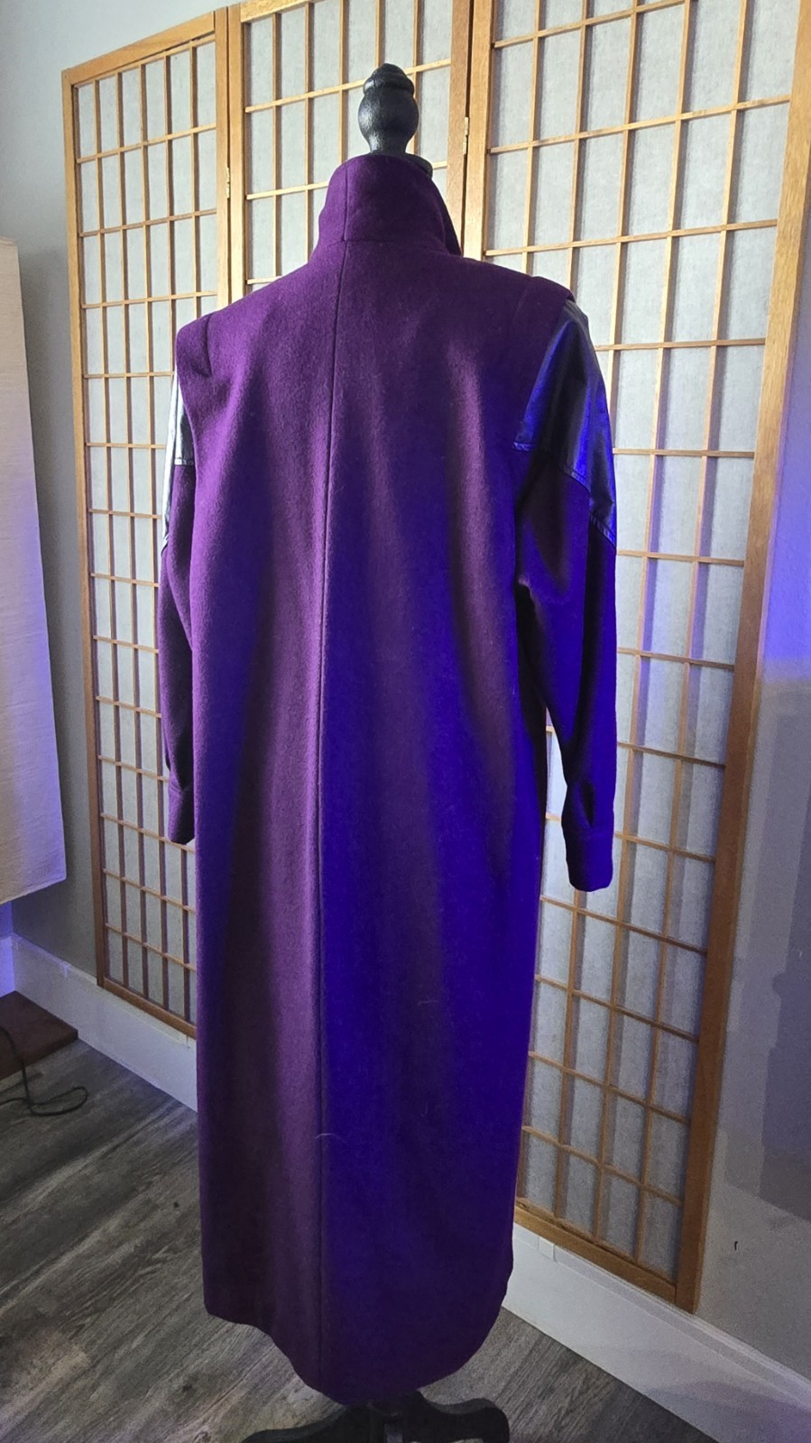 Vintage 1980’s Purple Wool And Leather Coat Women Medium Large