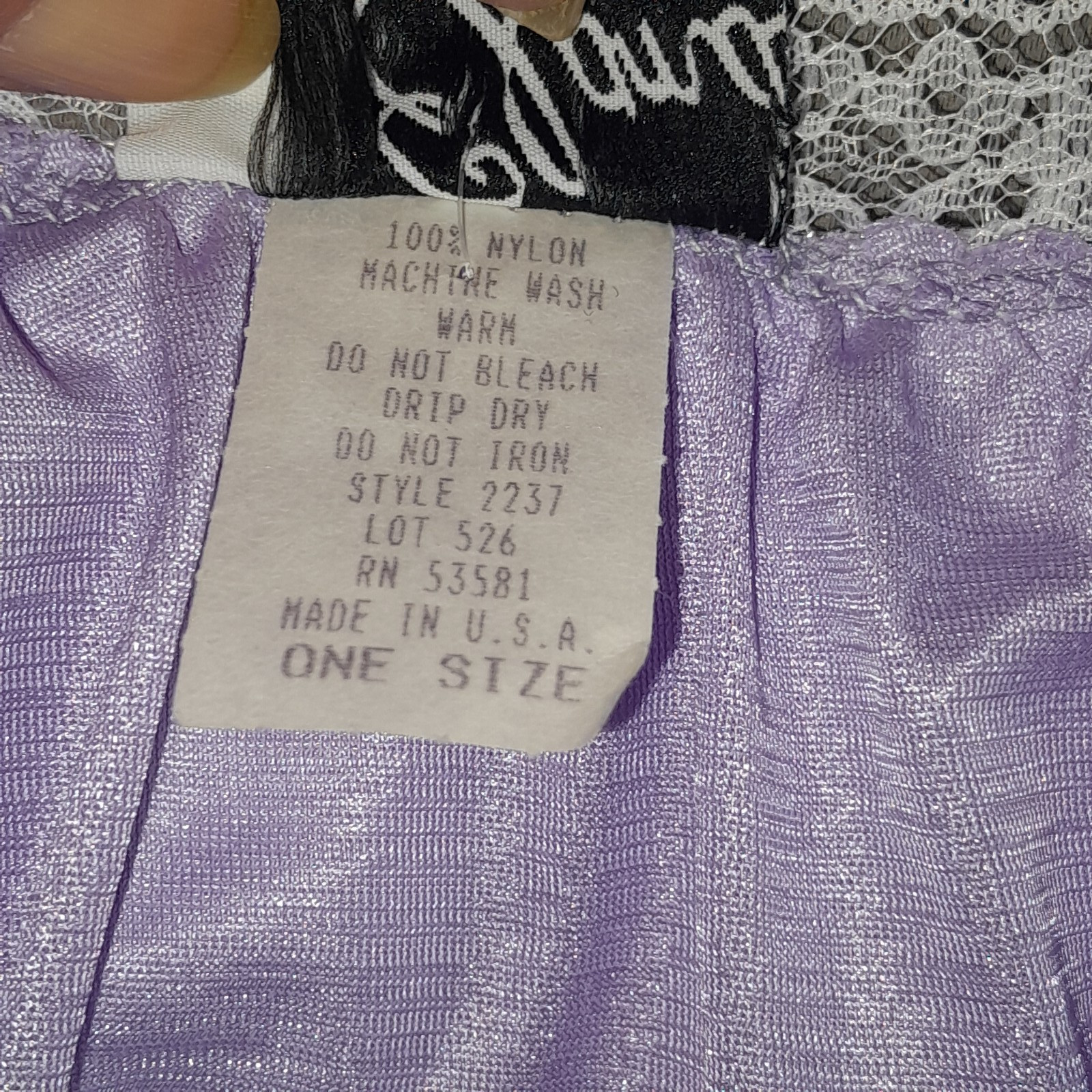 Vintage Elana Nightgown Lavender Nylon One Size Shiny Shimmer Lace Trim Made USA
