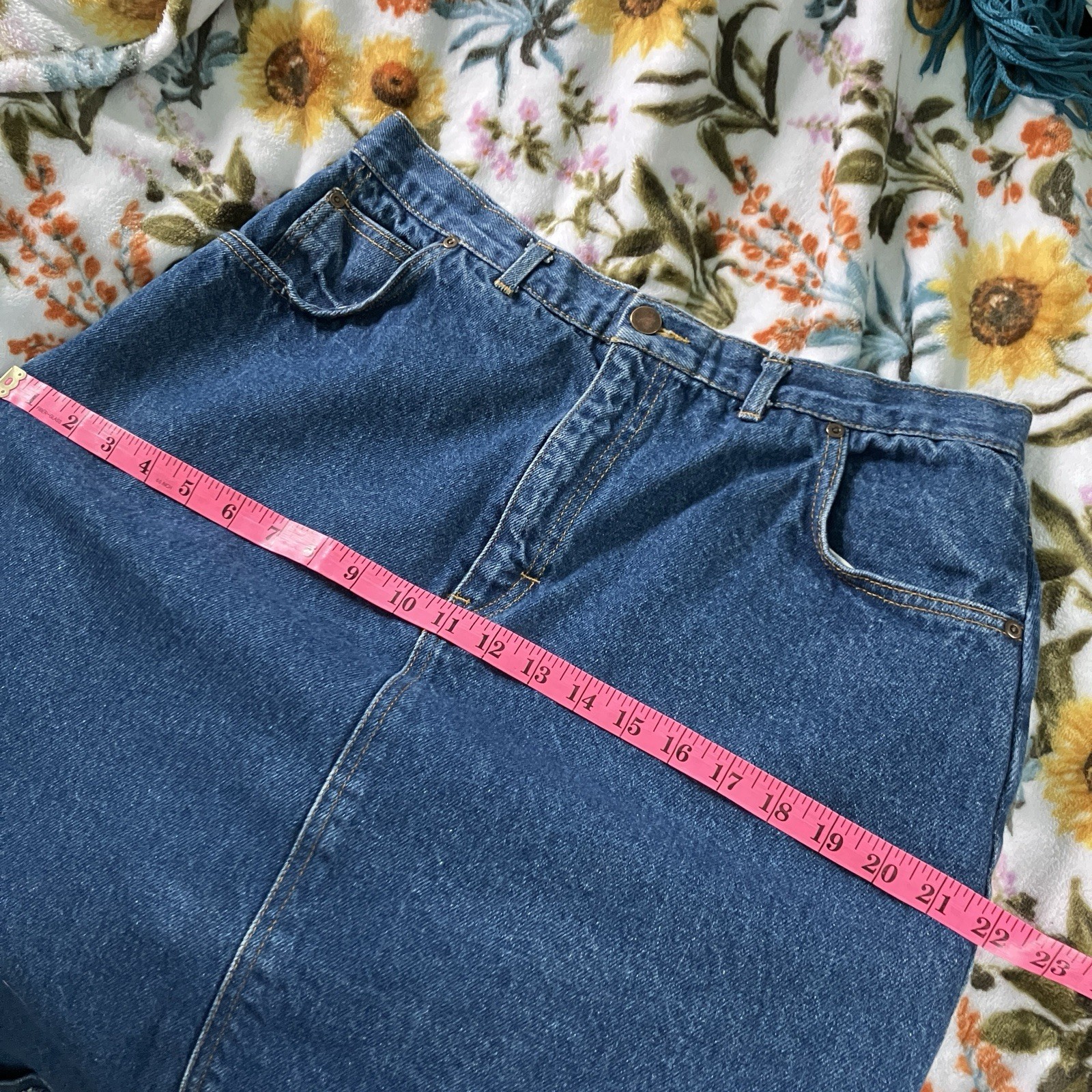 Vintage Denim Pencil Skirt A-line 90s Western Cowgirl Blue Jean Mini Womens