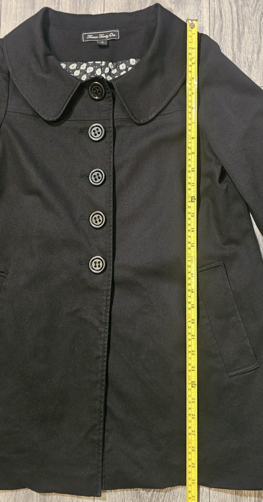 Vtg Forever 21 Lined 3/4 Sleeve Wide Rounded Collar Peacoat Black Women’s Size M