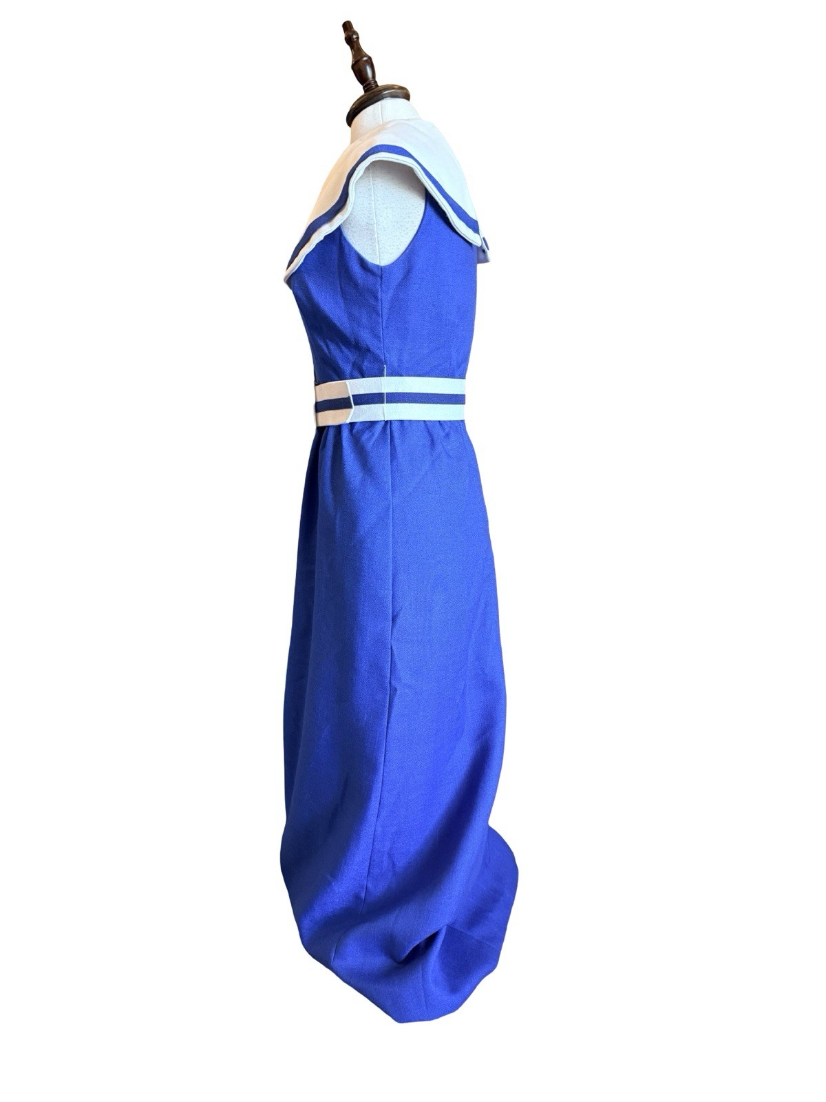 Vintage Mollie Parnis Boutique Nautical Sailor Maxi Dress Belted Blue White