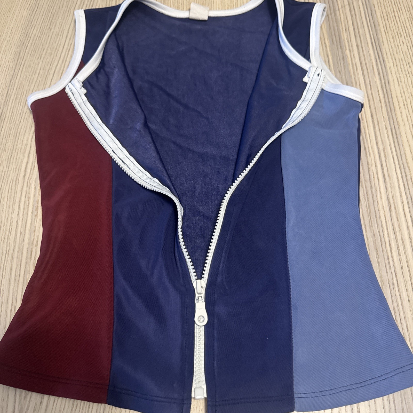 VTG Tommy Hilfiger Sport Top Sleeveless Zip Up Colorblock Blue Red Medium Y2K