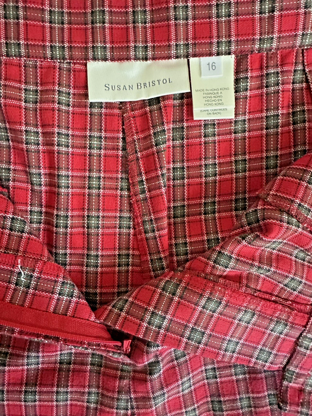 Vintage 90s Susan Bristol Sz 16 Red Plaid Cotton Classic Preppy Tartan Pants