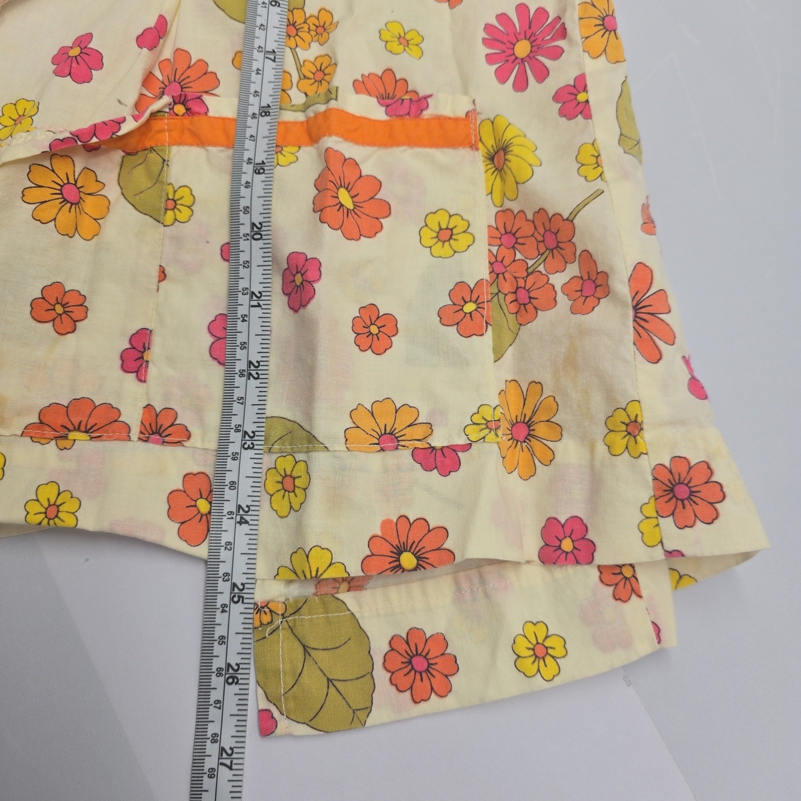 Vintage Floral Print Sleeveless Tie Back Top Orange Pink Yellow Mod 60s 70s